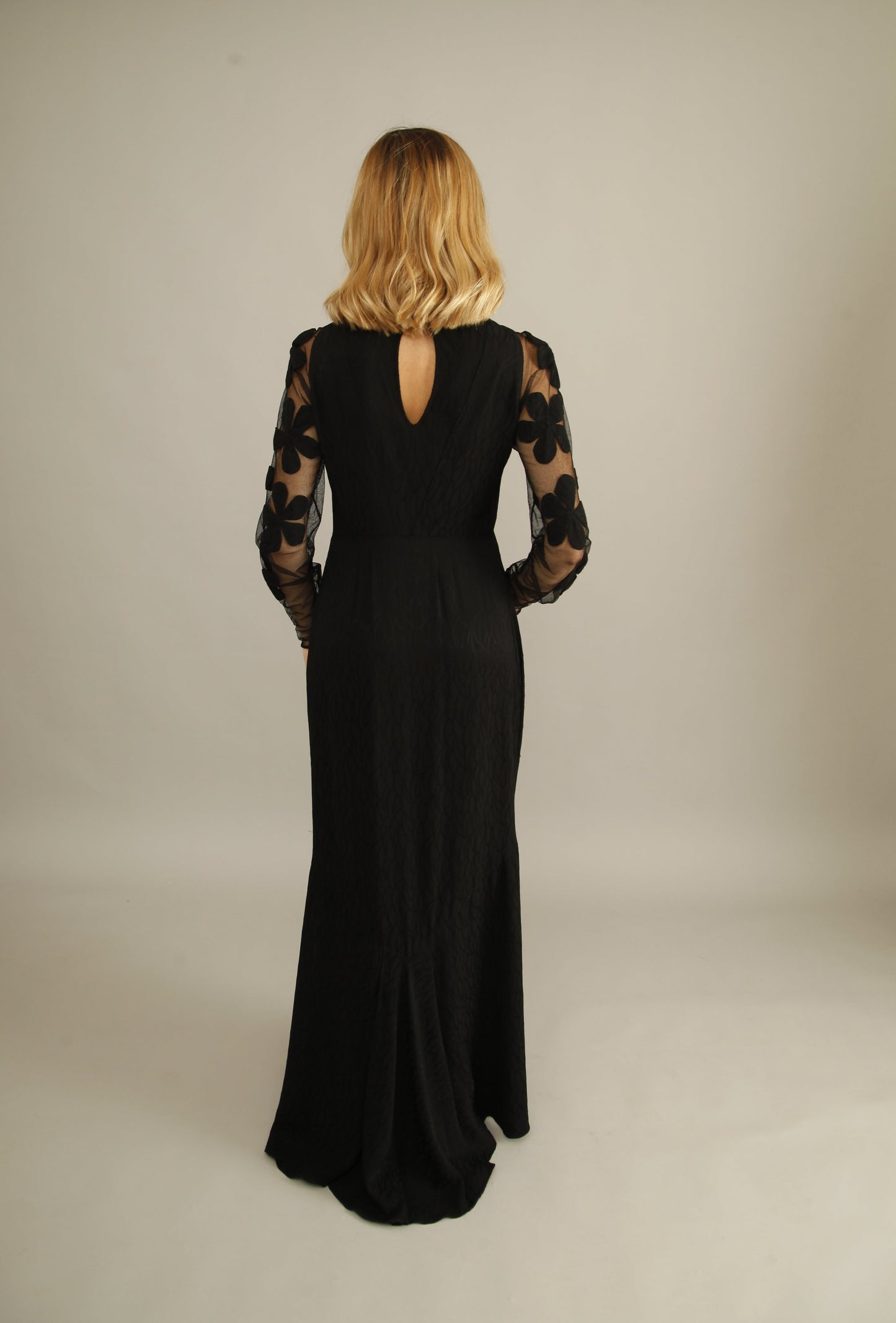 Dramatic Black Florals 30s Evening Gown