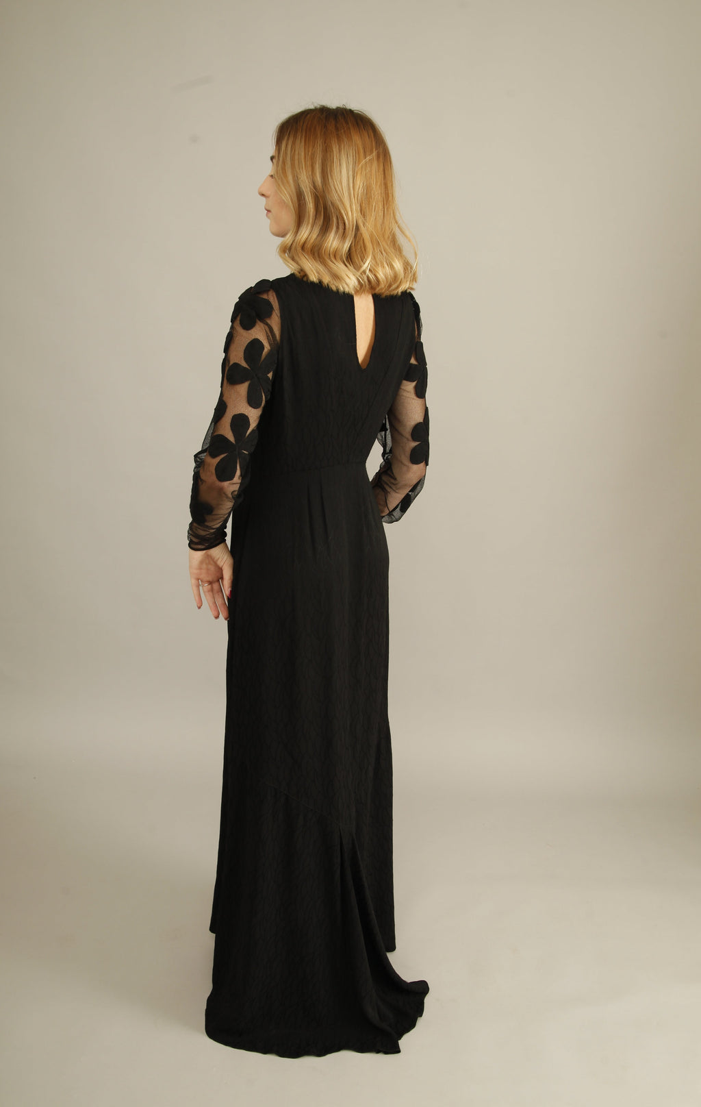 Dramatic Black Florals 30s Evening Gown