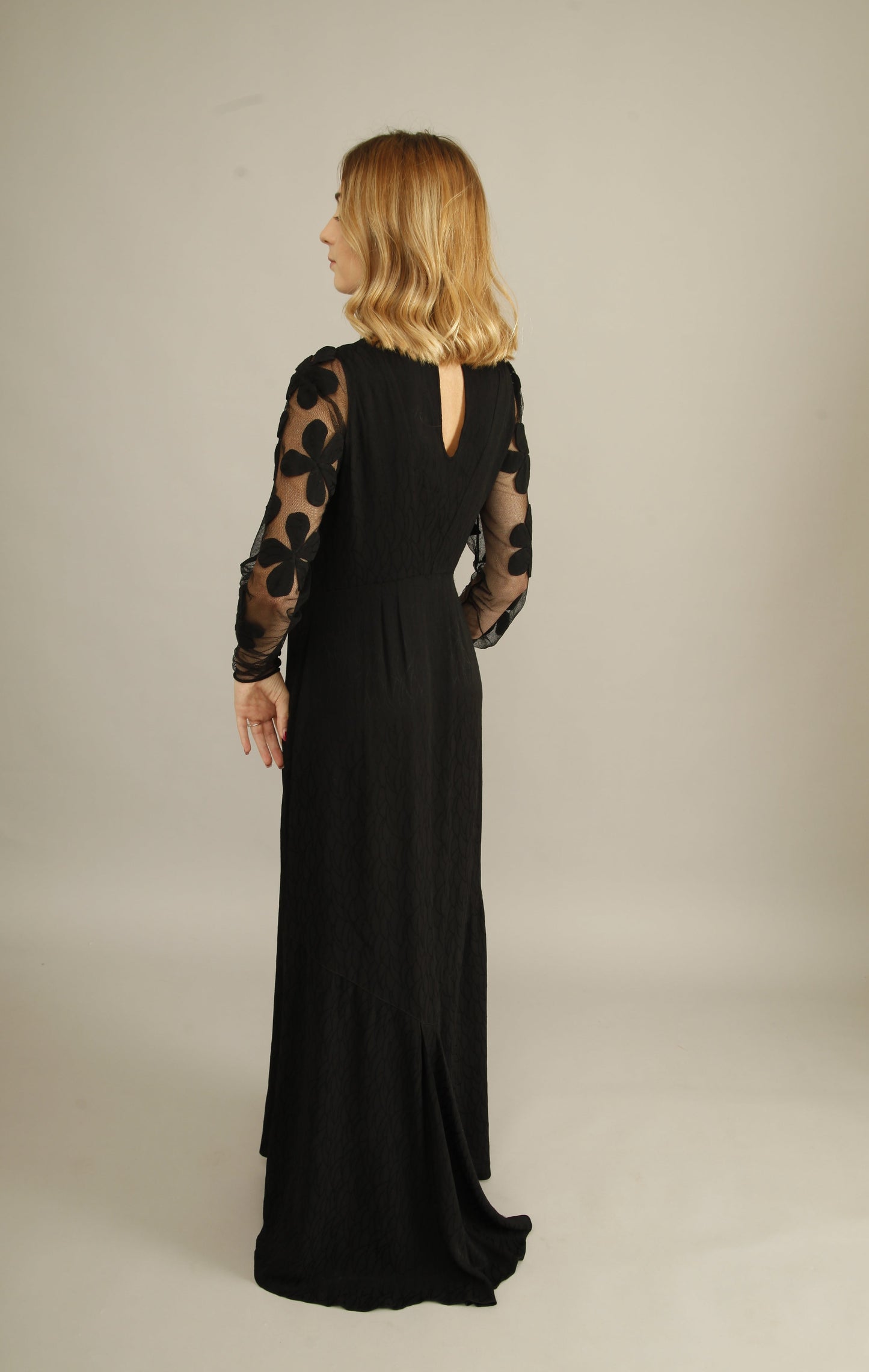 Dramatic Black Florals 30s Evening Gown
