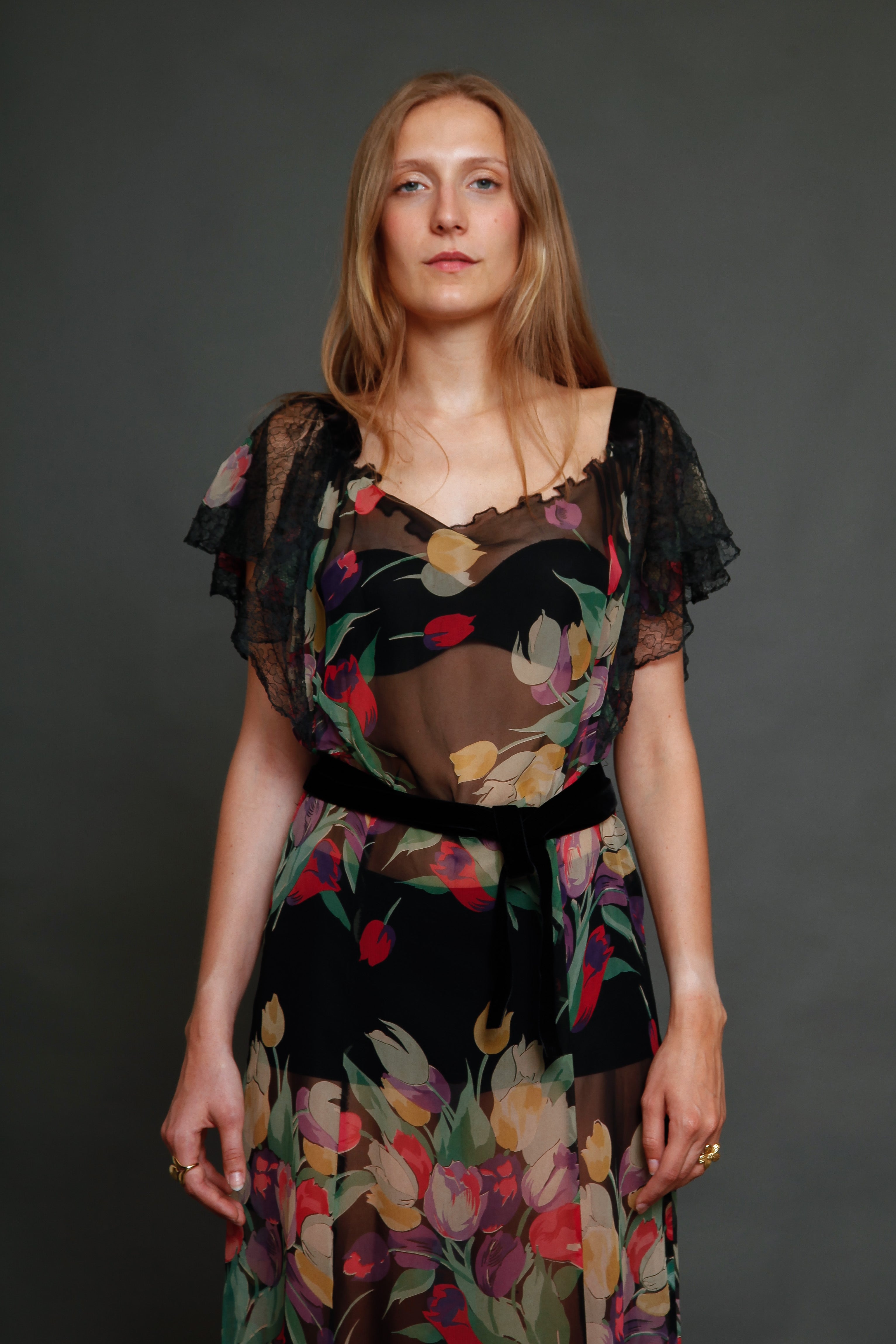 1930 Silk Chiffon Floral Dress