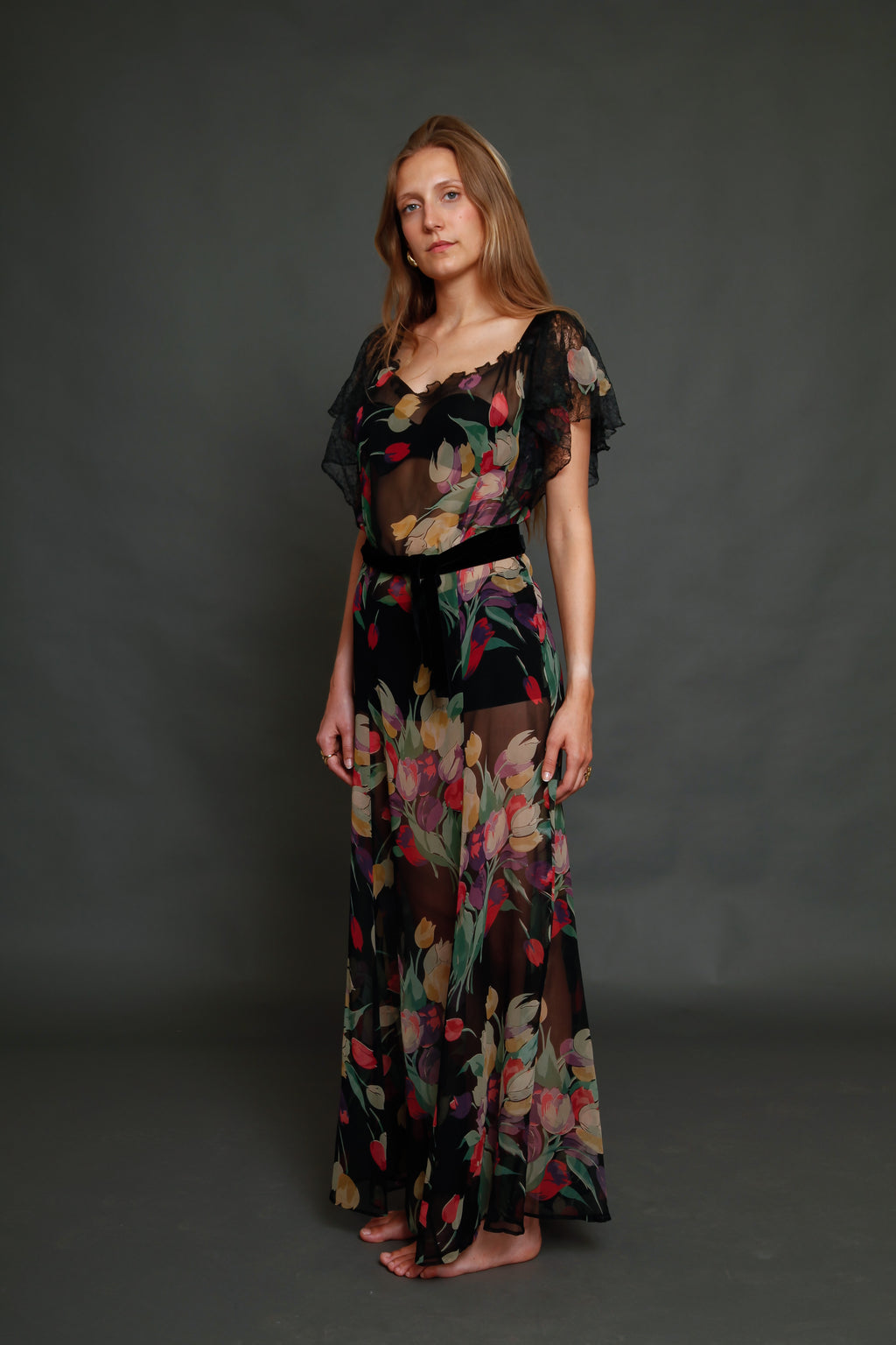 1930 Silk Chiffon Floral Dress