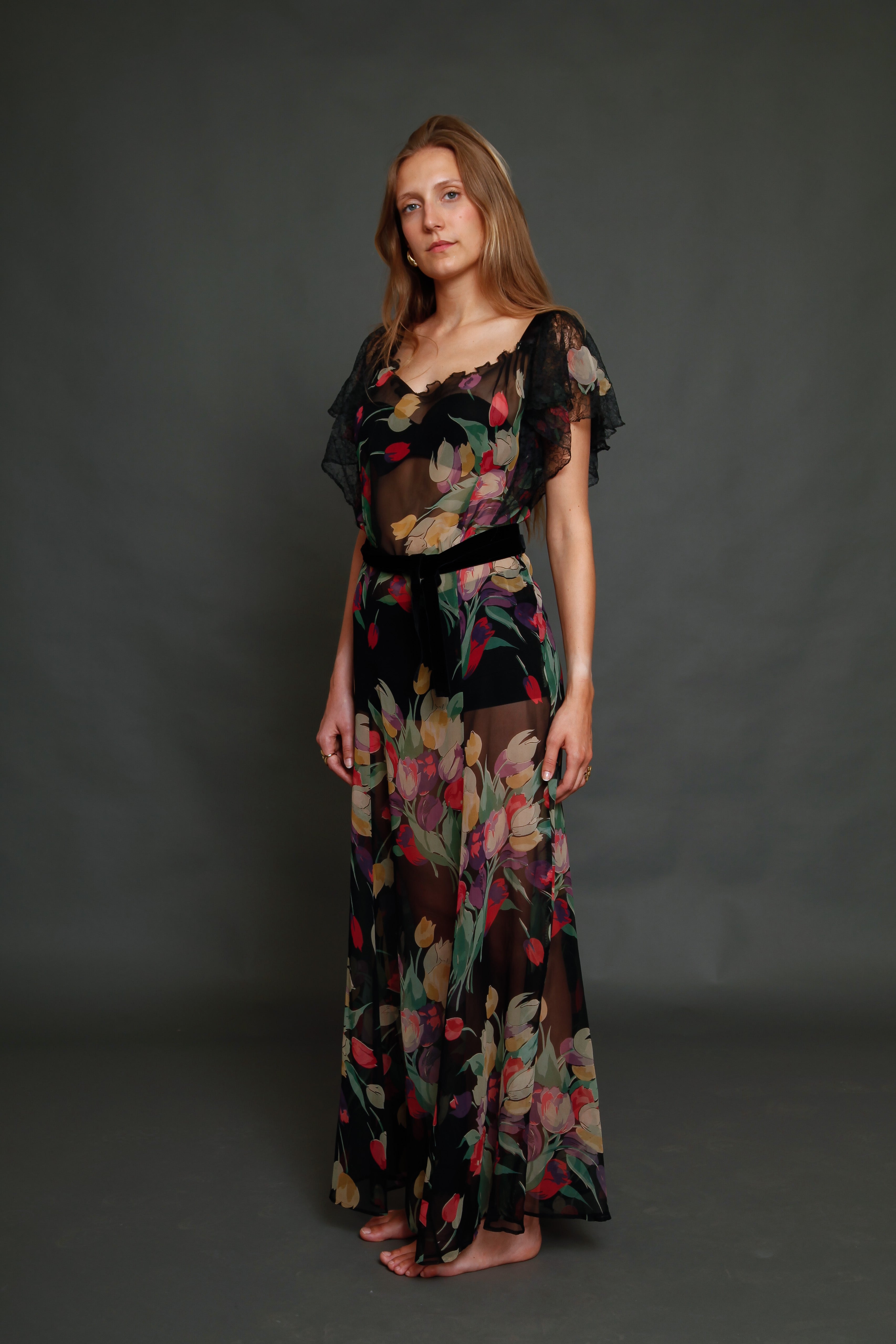 1930 Silk Chiffon Floral Dress