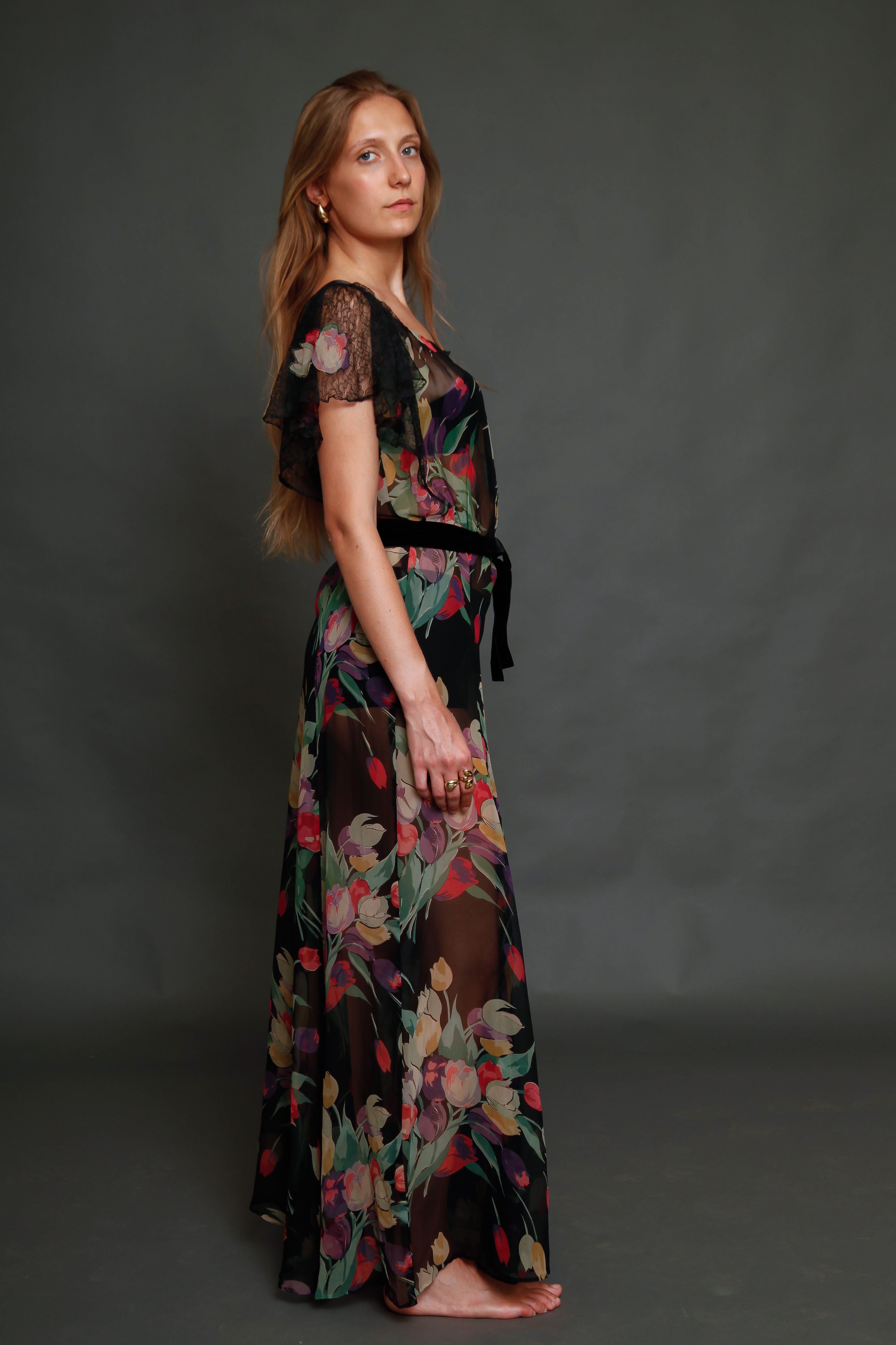 1930 Silk Chiffon Floral Dress