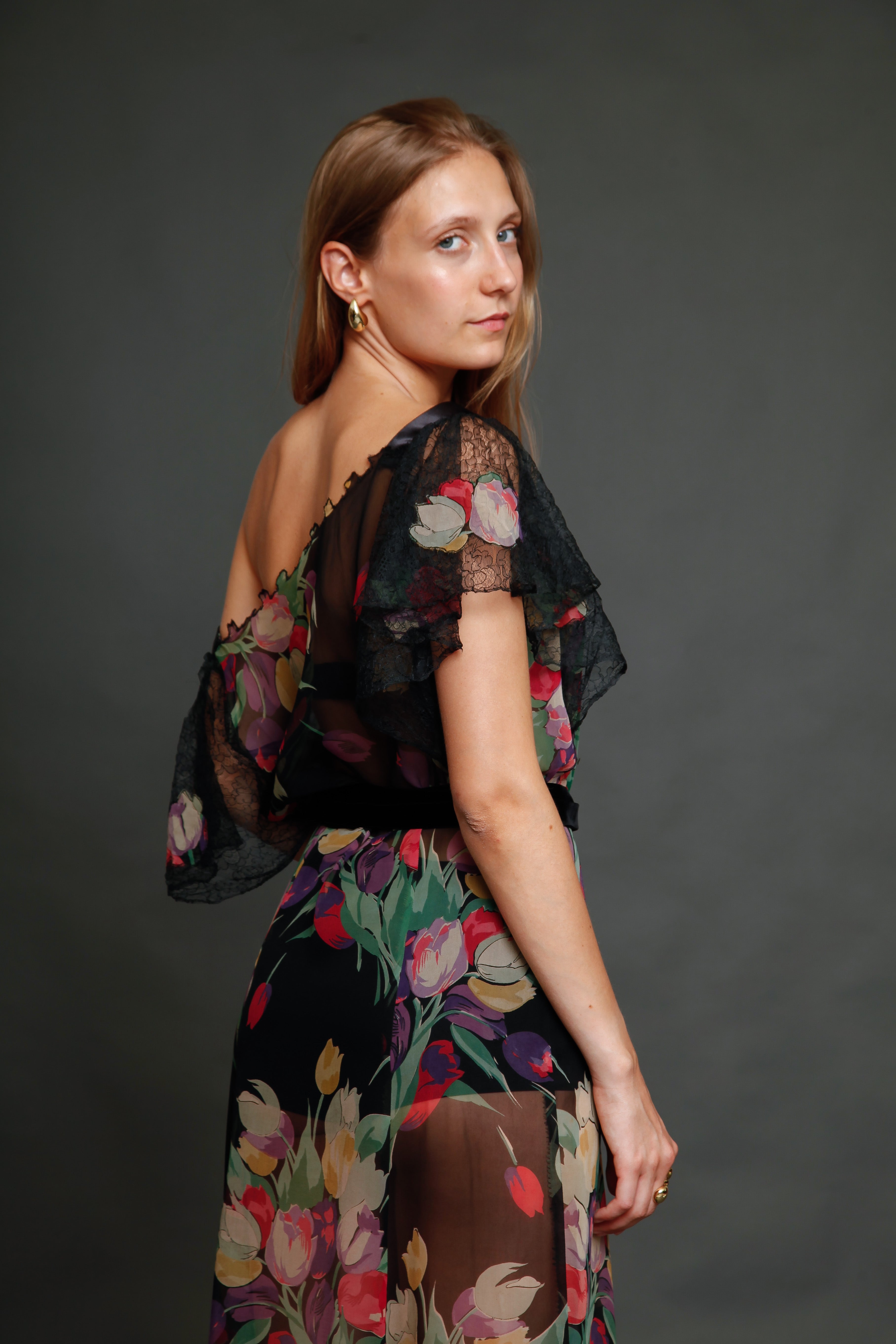 1930 Silk Chiffon Floral Dress
