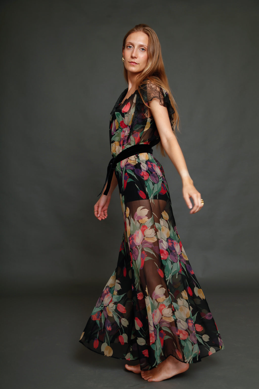 1930 Silk Chiffon Floral Dress