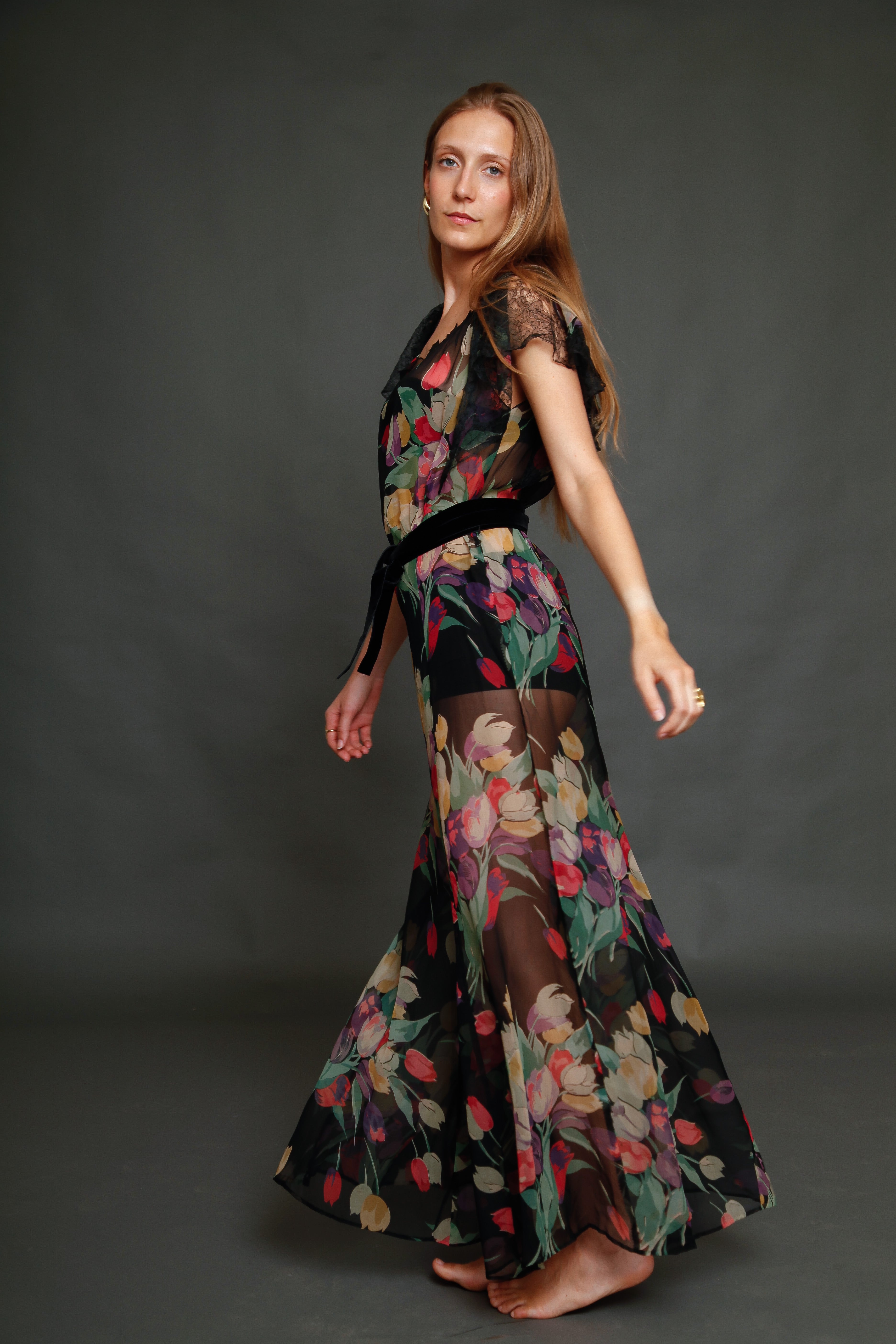 1930 Silk Chiffon Floral Dress