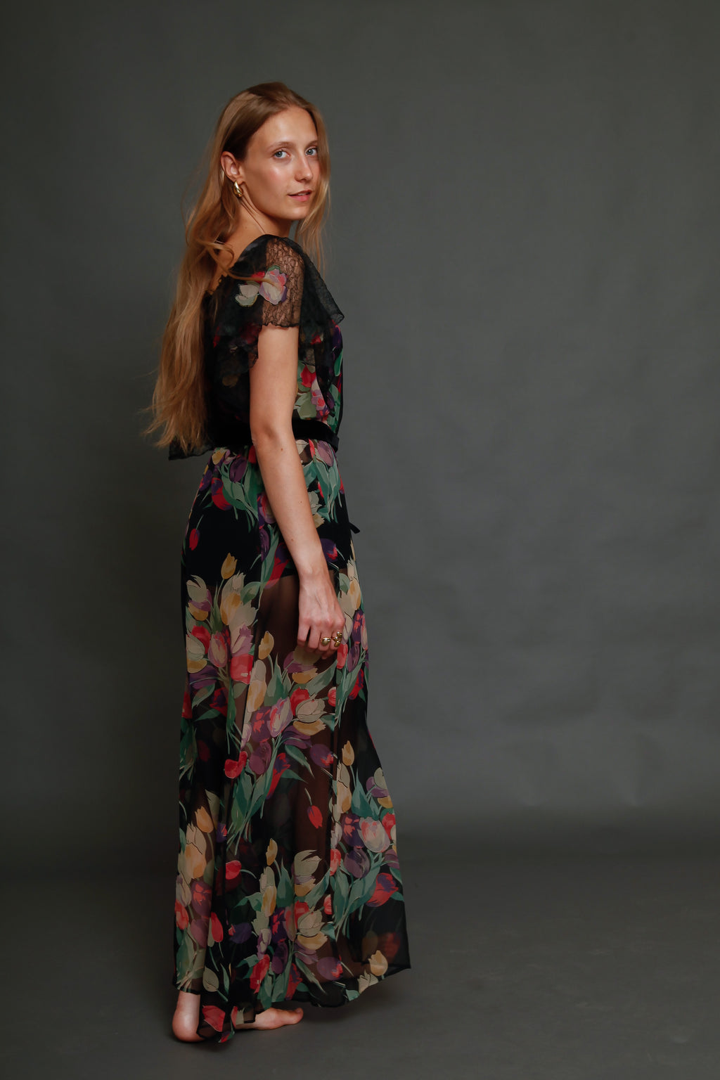 1930 Silk Chiffon Floral Dress