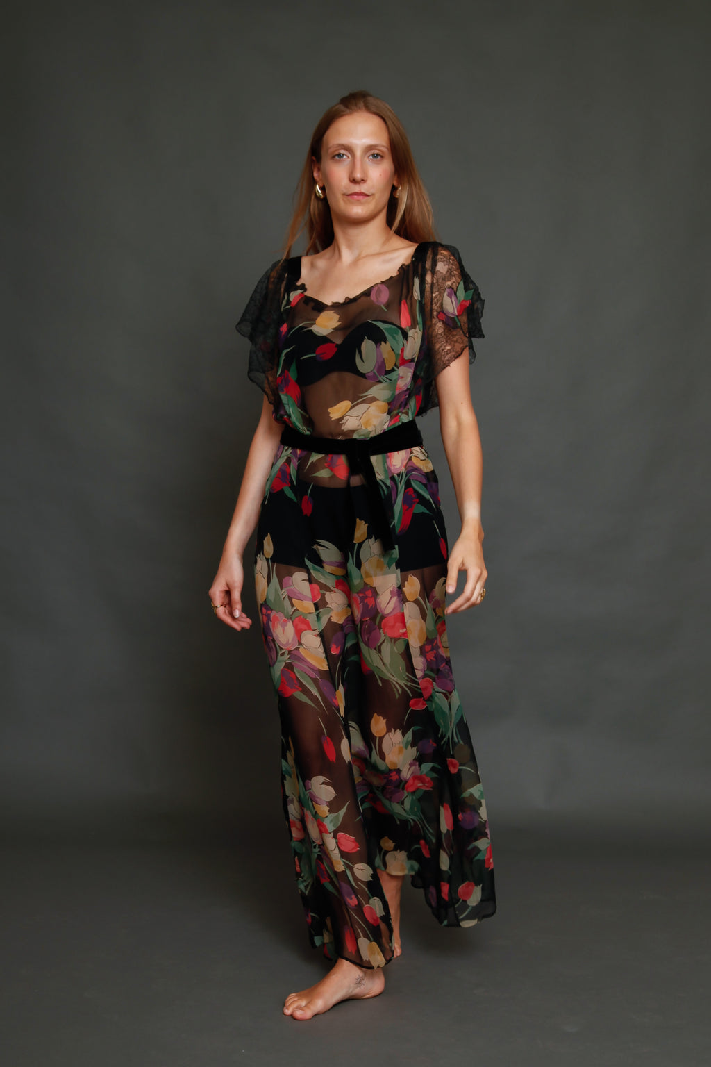 1930 Silk Chiffon Floral Dress