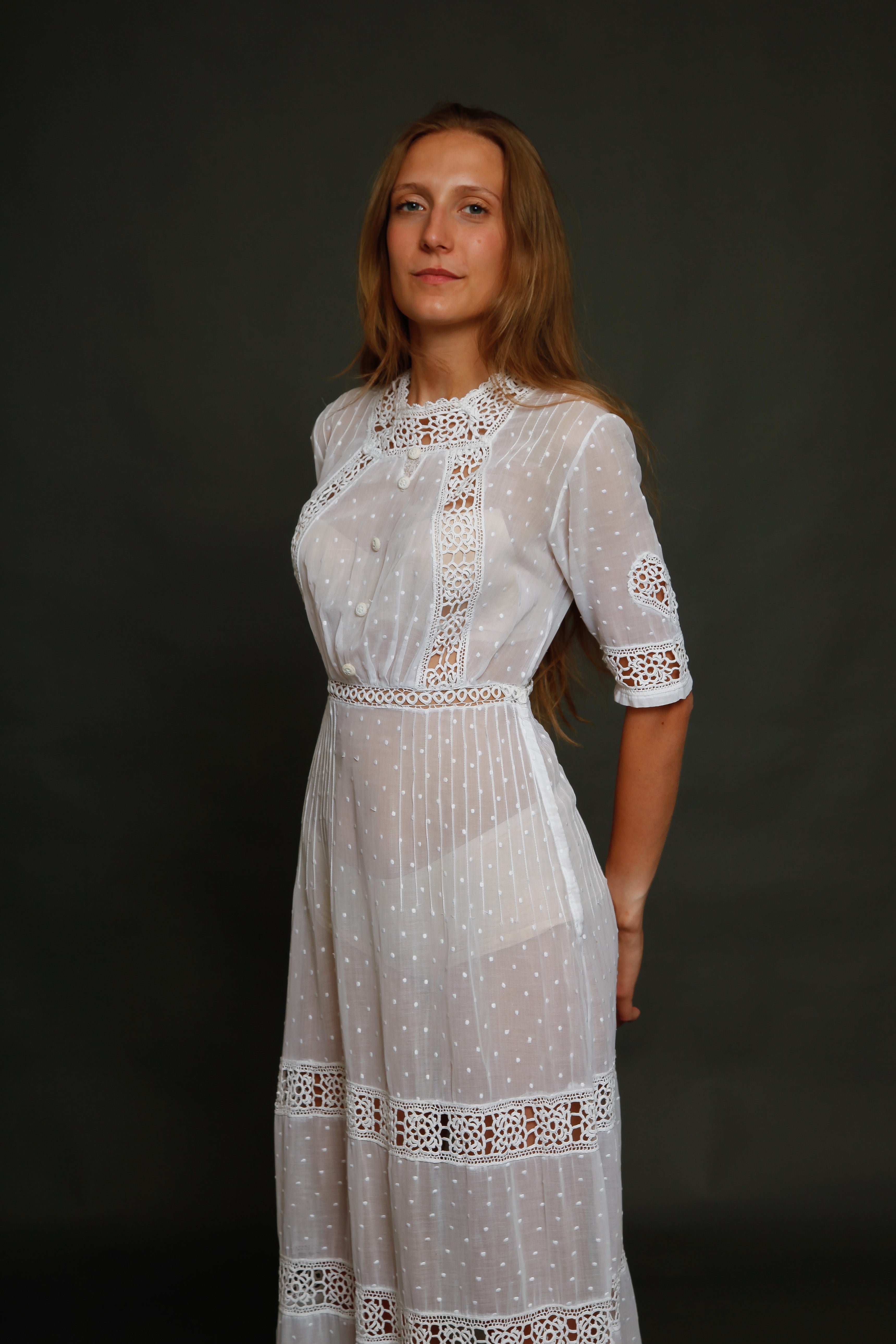 Point D'Esprit and Crochet Edwardian Dress