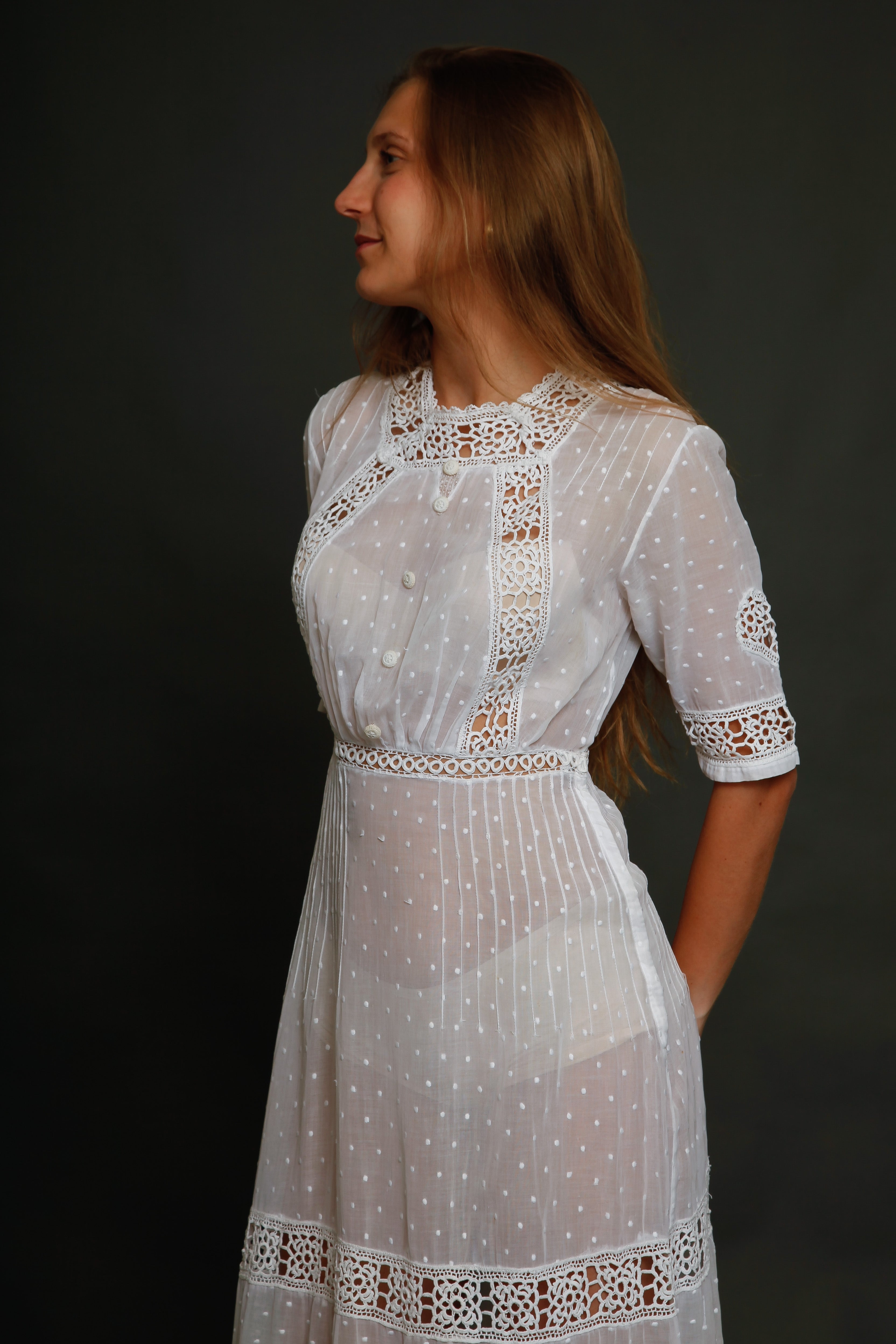 Point D'Esprit and Crochet Edwardian Dress