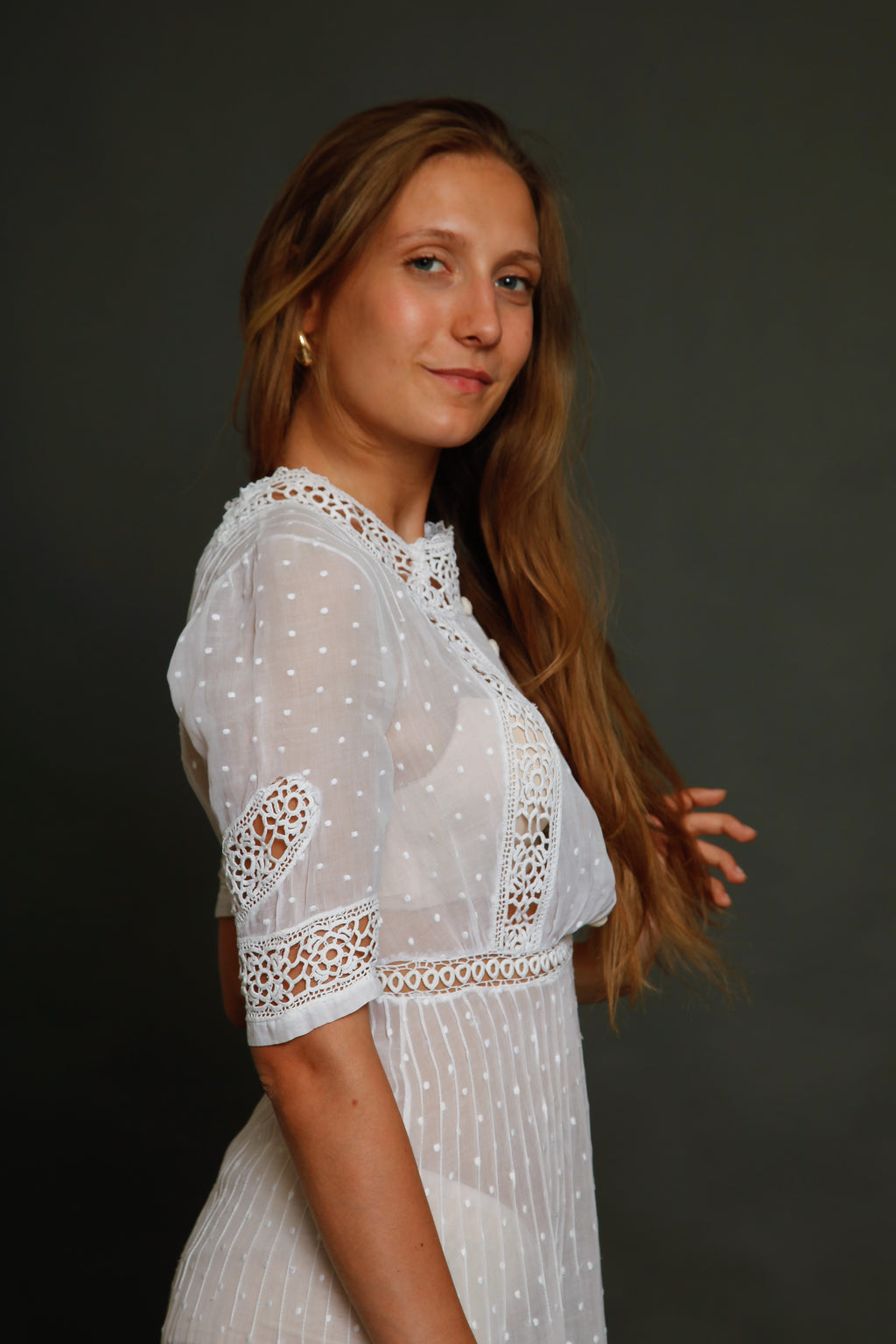 Point D'Esprit and Crochet Edwardian Dress