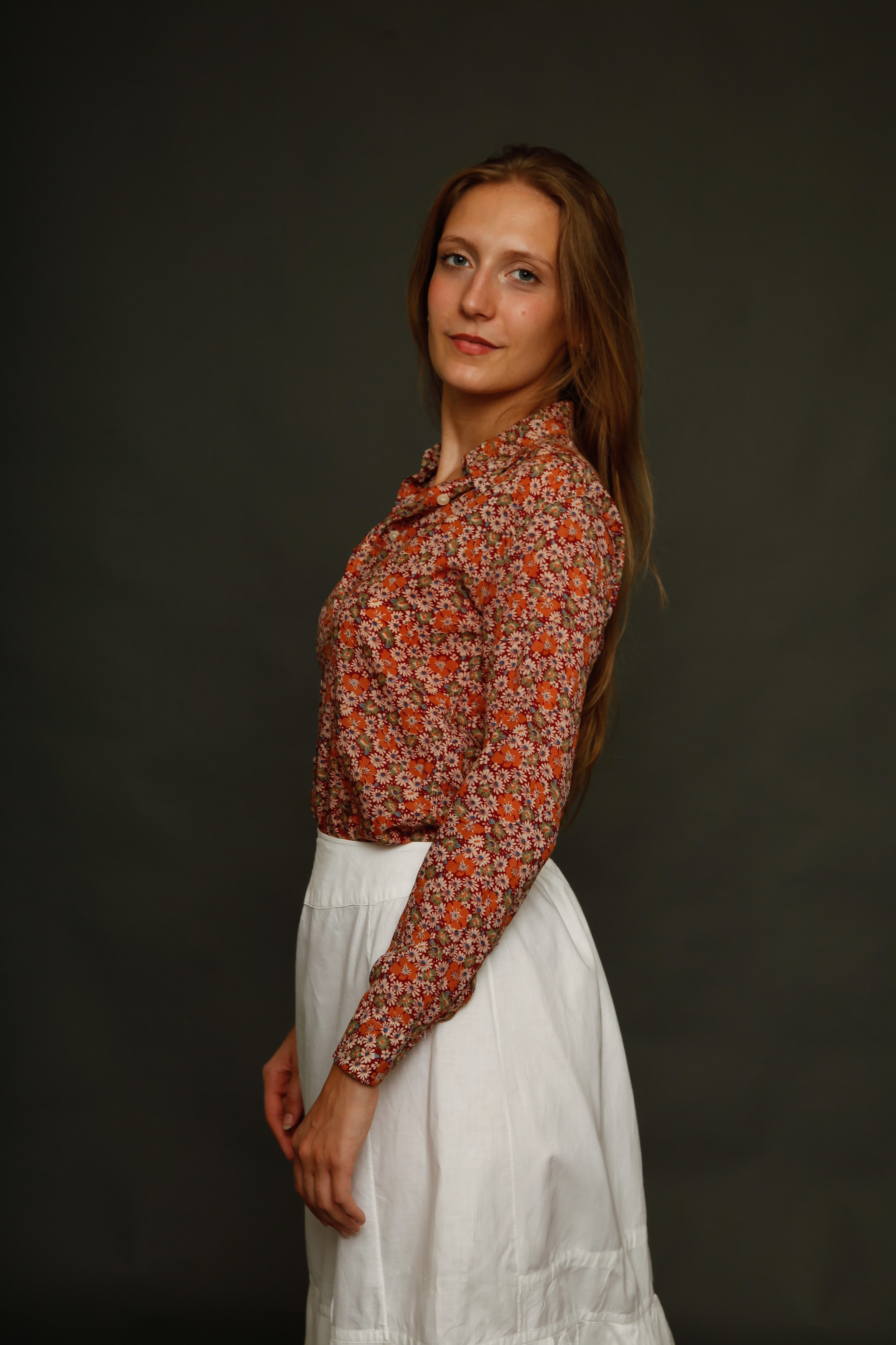 Camicia fiori arancione mattone