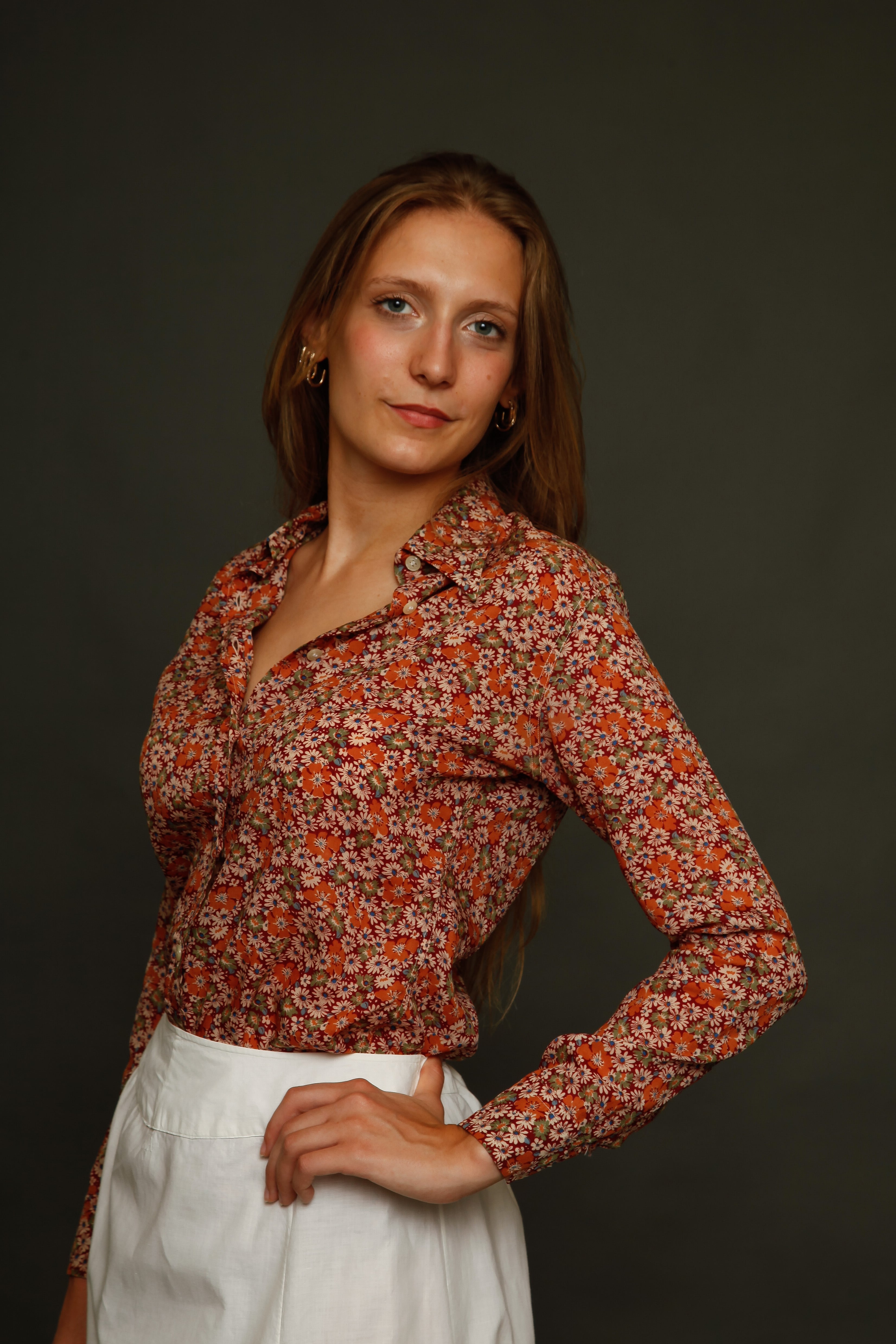 Camicia fiori arancione mattone
