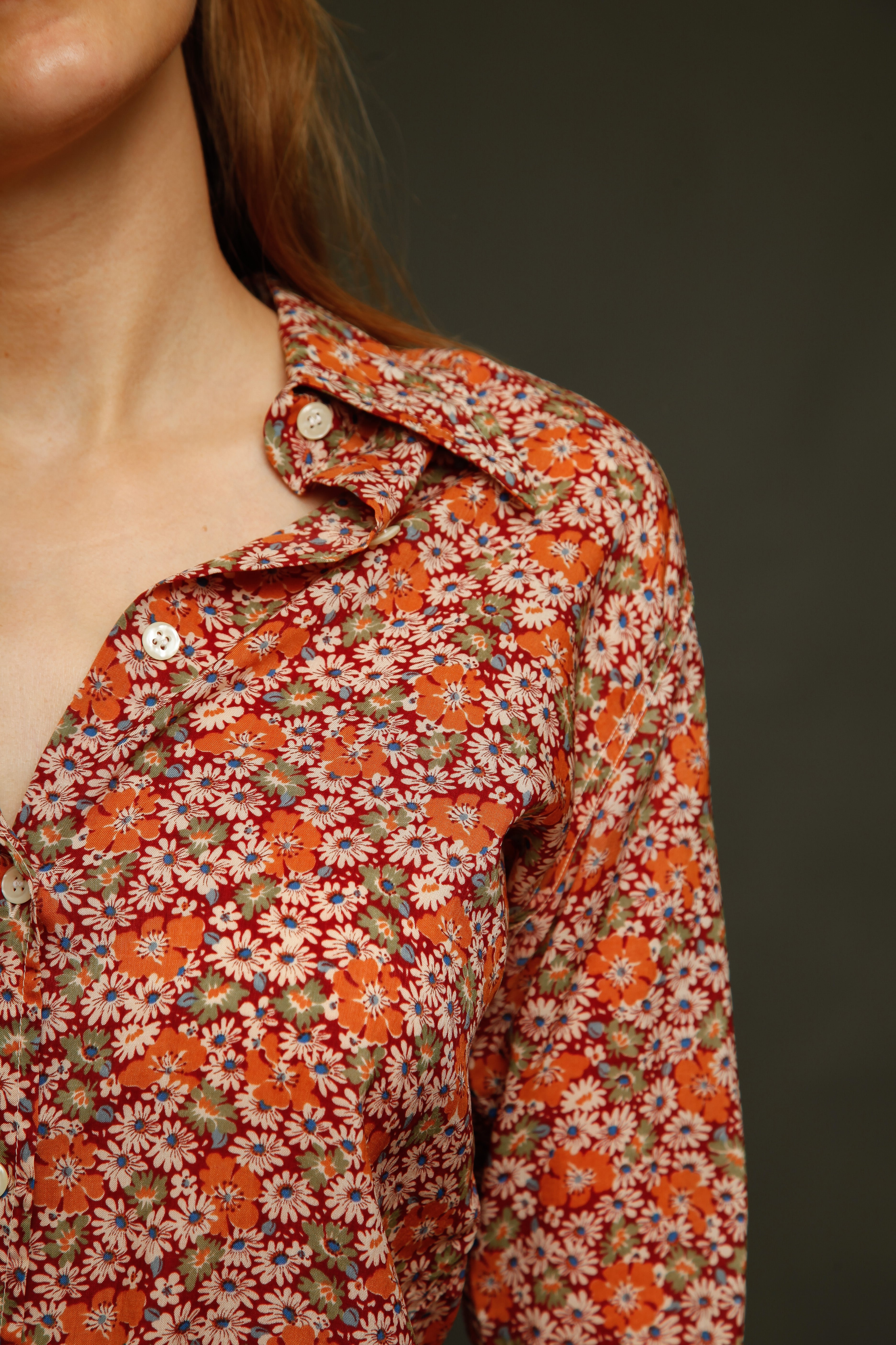 Camicia fiori arancione mattone