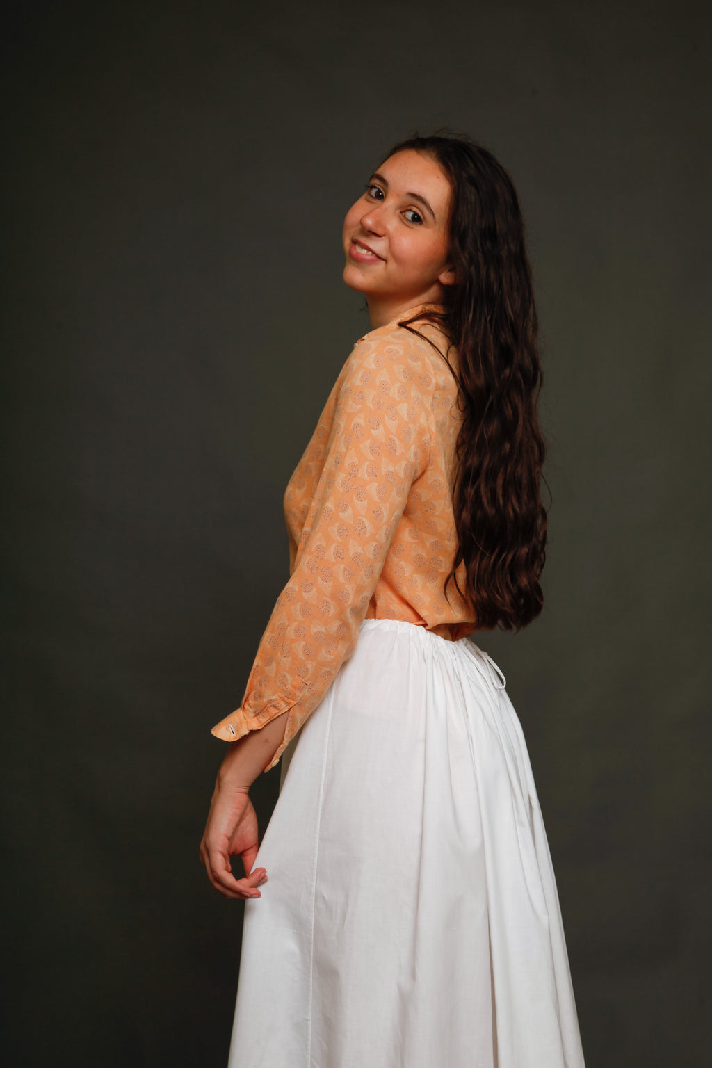 70s Peach Cotton Crepe Shirt