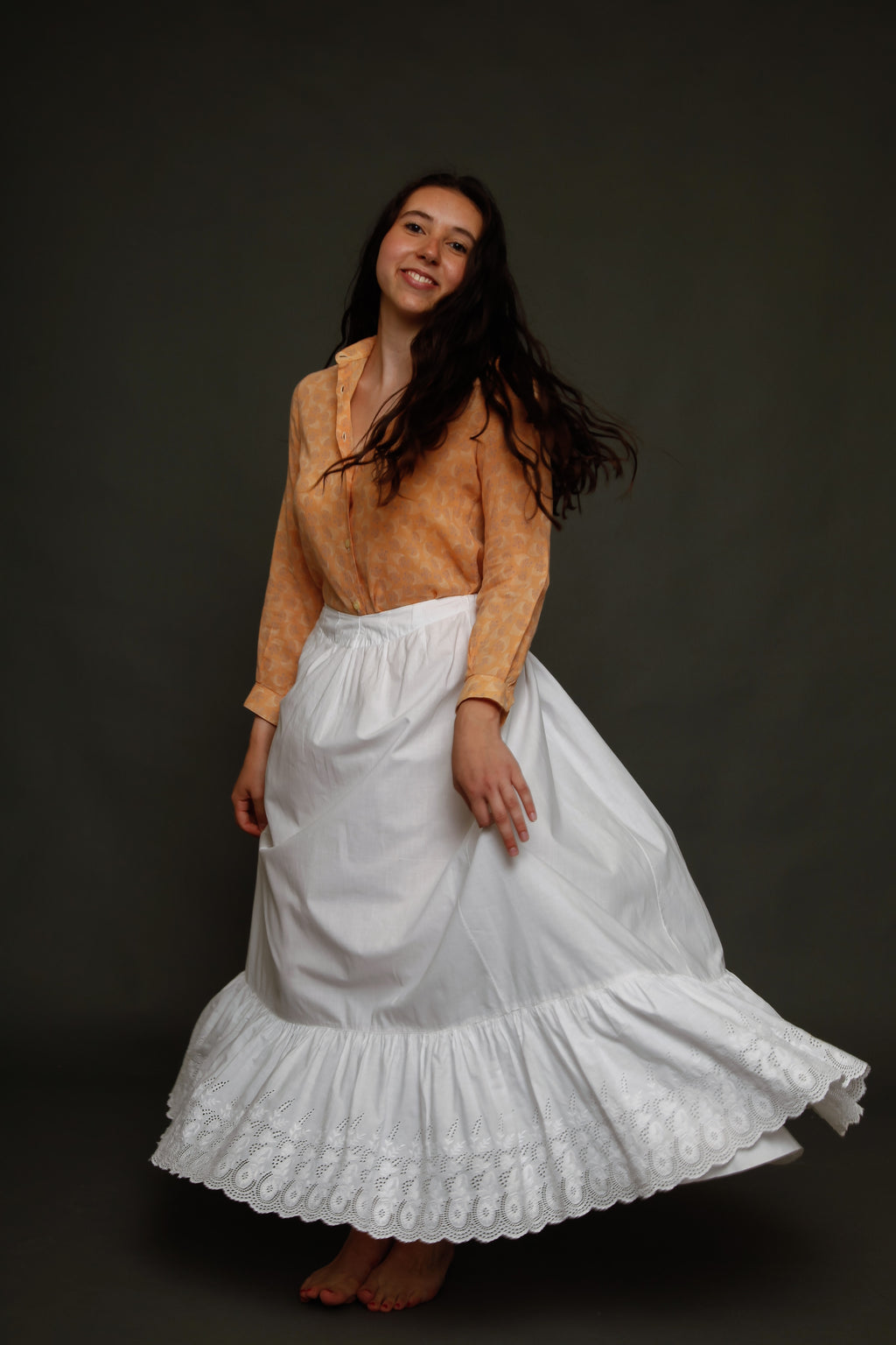 White Cotton Victorian Bustle Petticoat with Broderie Anglaise