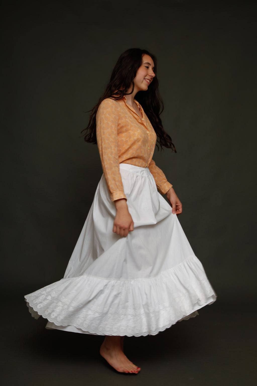 White Cotton Victorian Bustle Petticoat with Broderie Anglaise