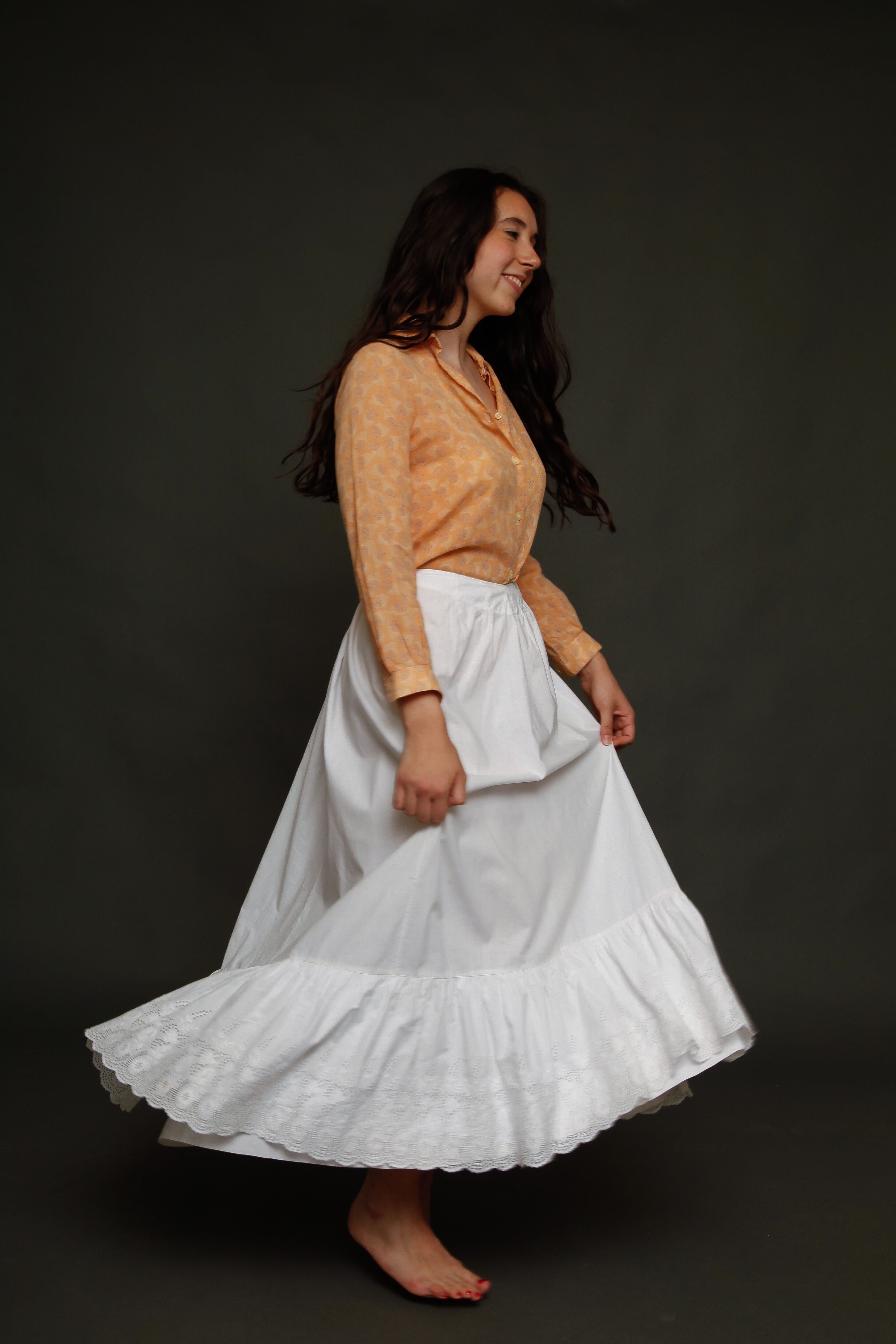 White Cotton Victorian Bustle Petticoat with Broderie Anglaise