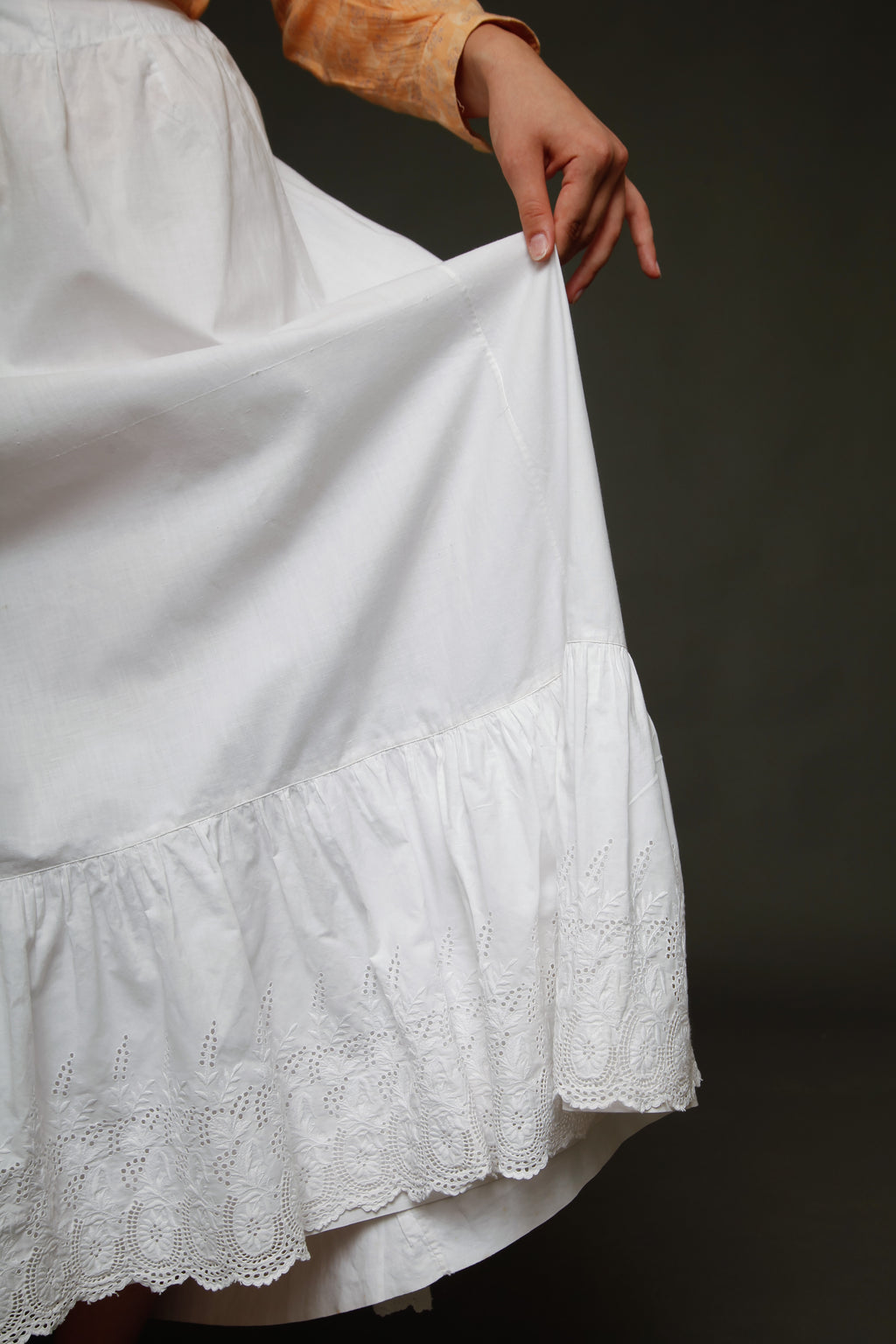 White Cotton Victorian Bustle Petticoat with Broderie Anglaise