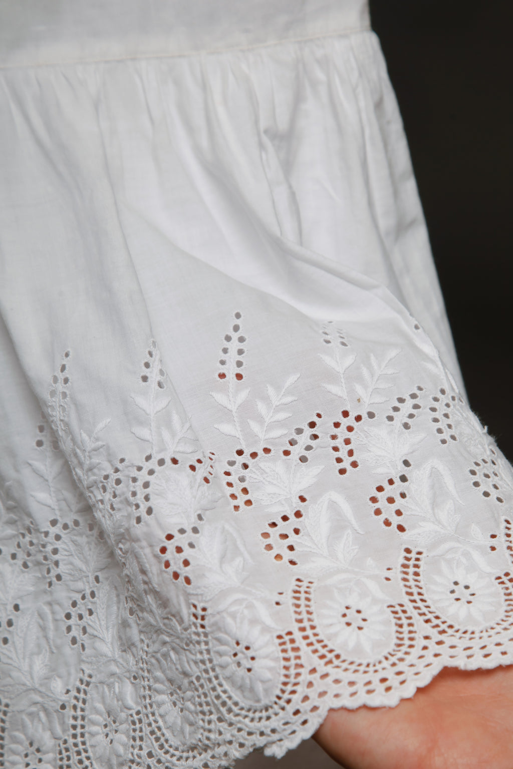 White Cotton Victorian Bustle Petticoat with Broderie Anglaise