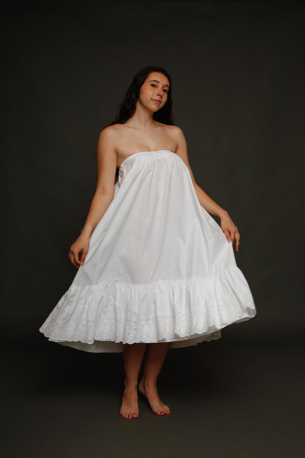 White Cotton Victorian Bustle Petticoat with Broderie Anglaise