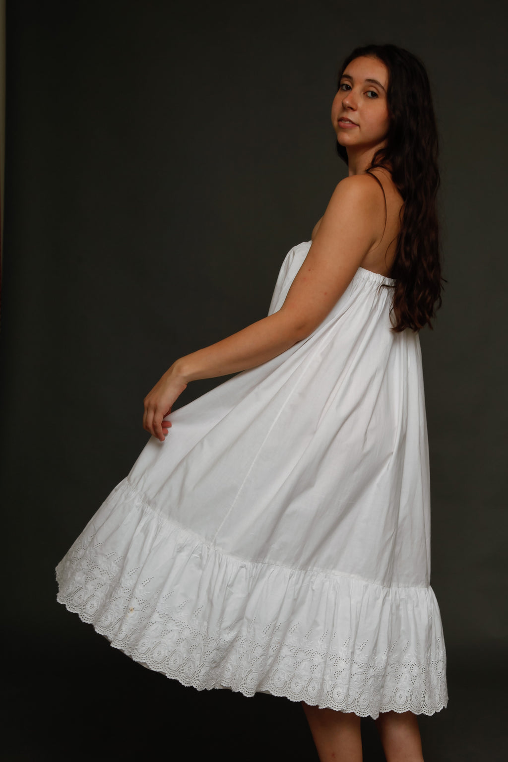 White Cotton Victorian Bustle Petticoat with Broderie Anglaise