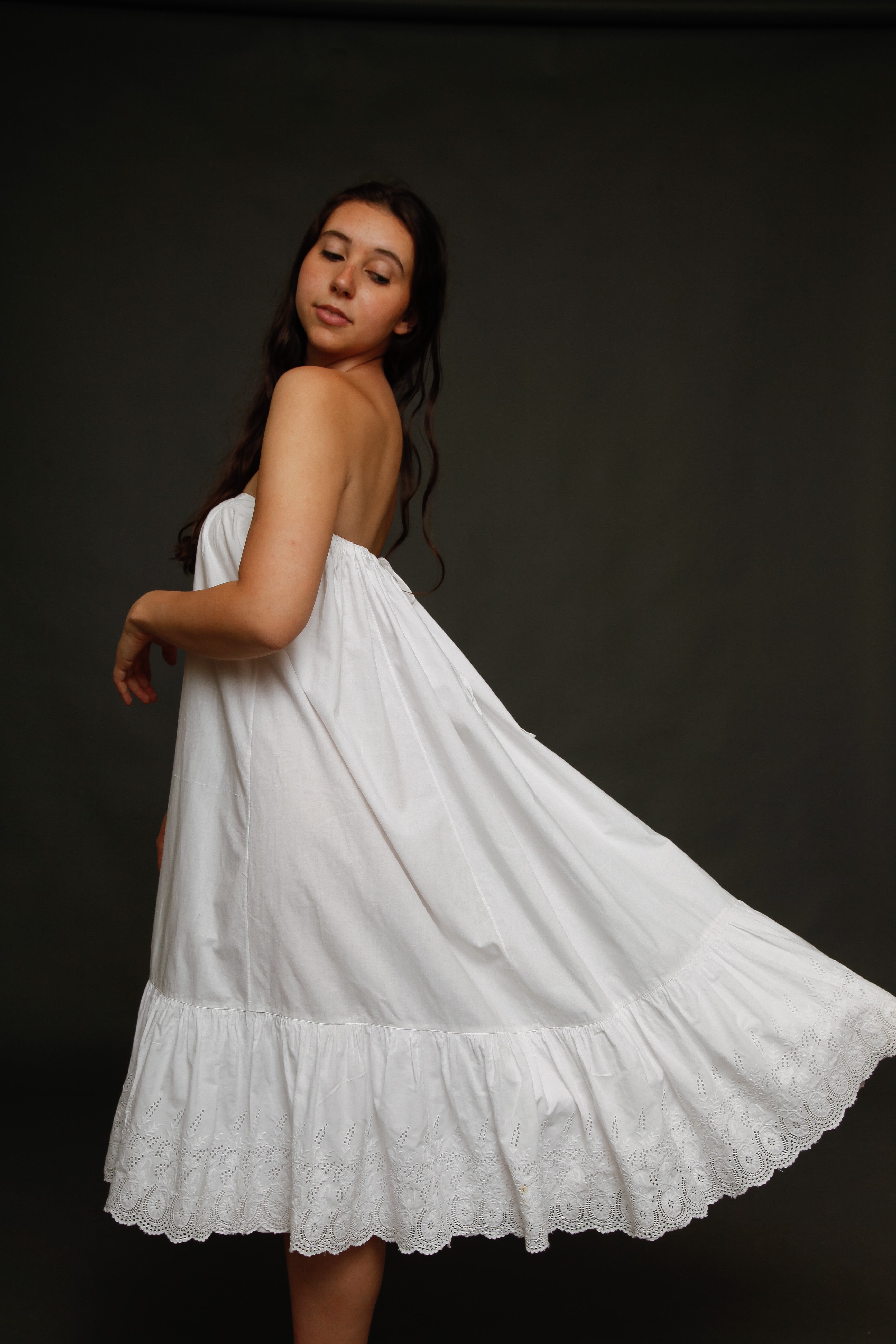 White Cotton Victorian Bustle Petticoat with Broderie Anglaise