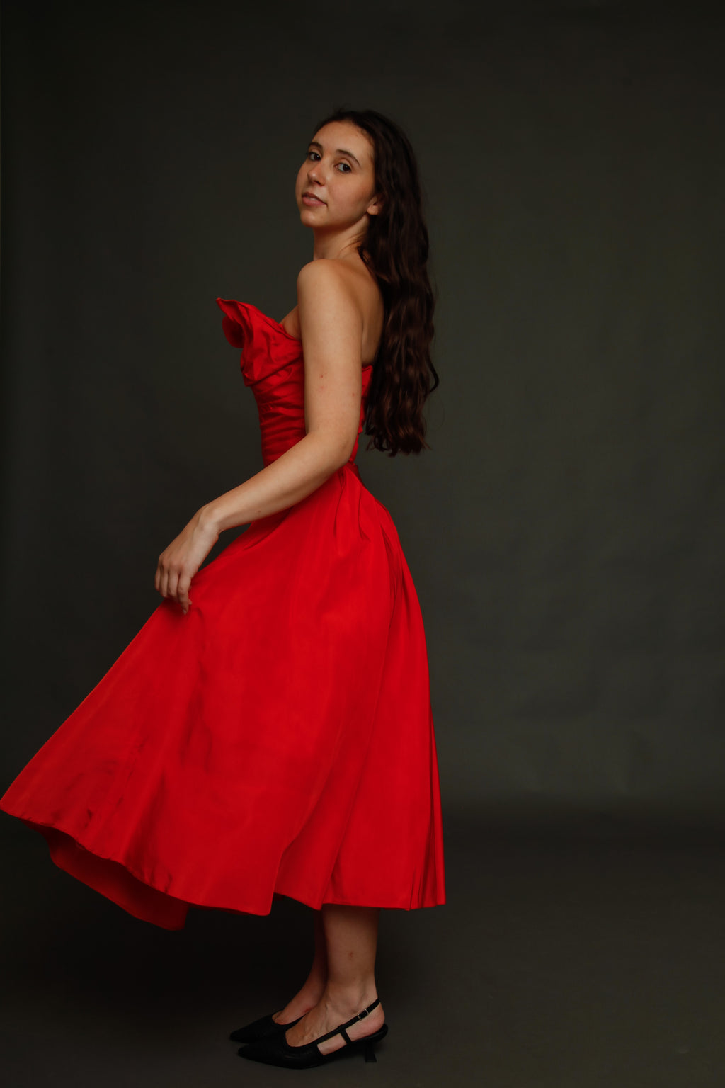 1950 Red Bustle Gown