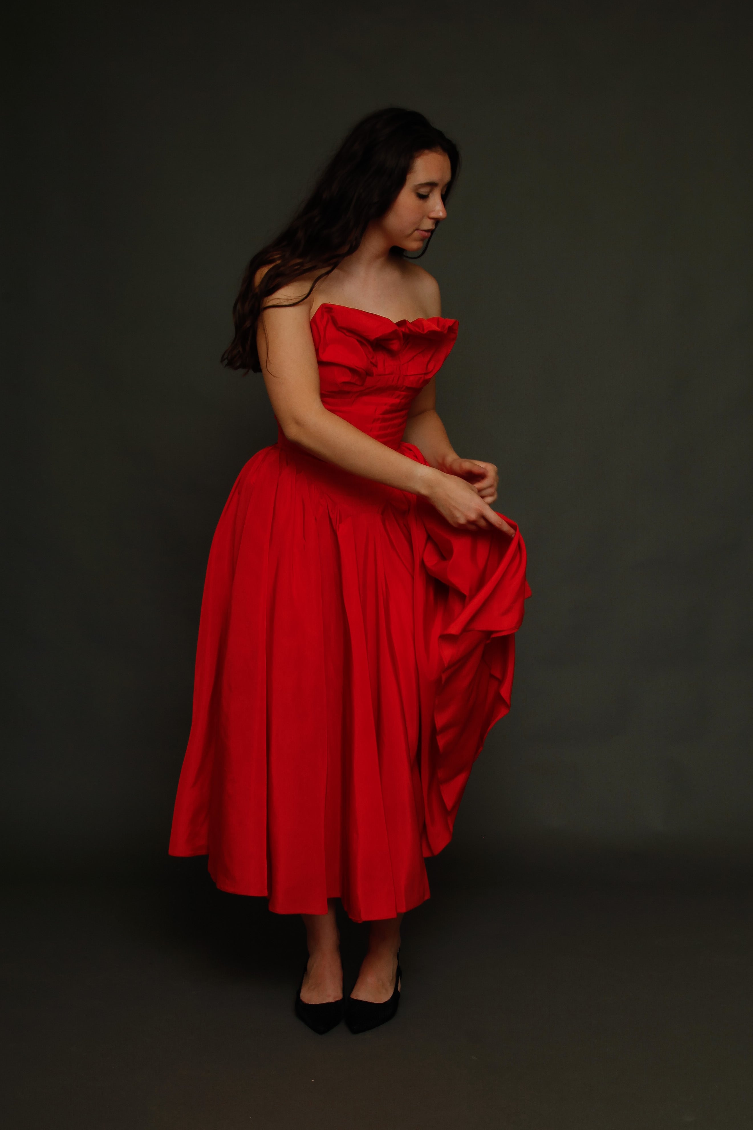 1950 Red Bustle Gown