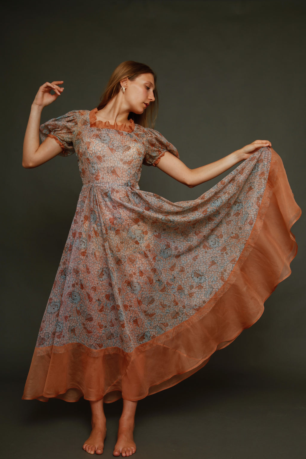 Late 30s Abstract Floral Gown