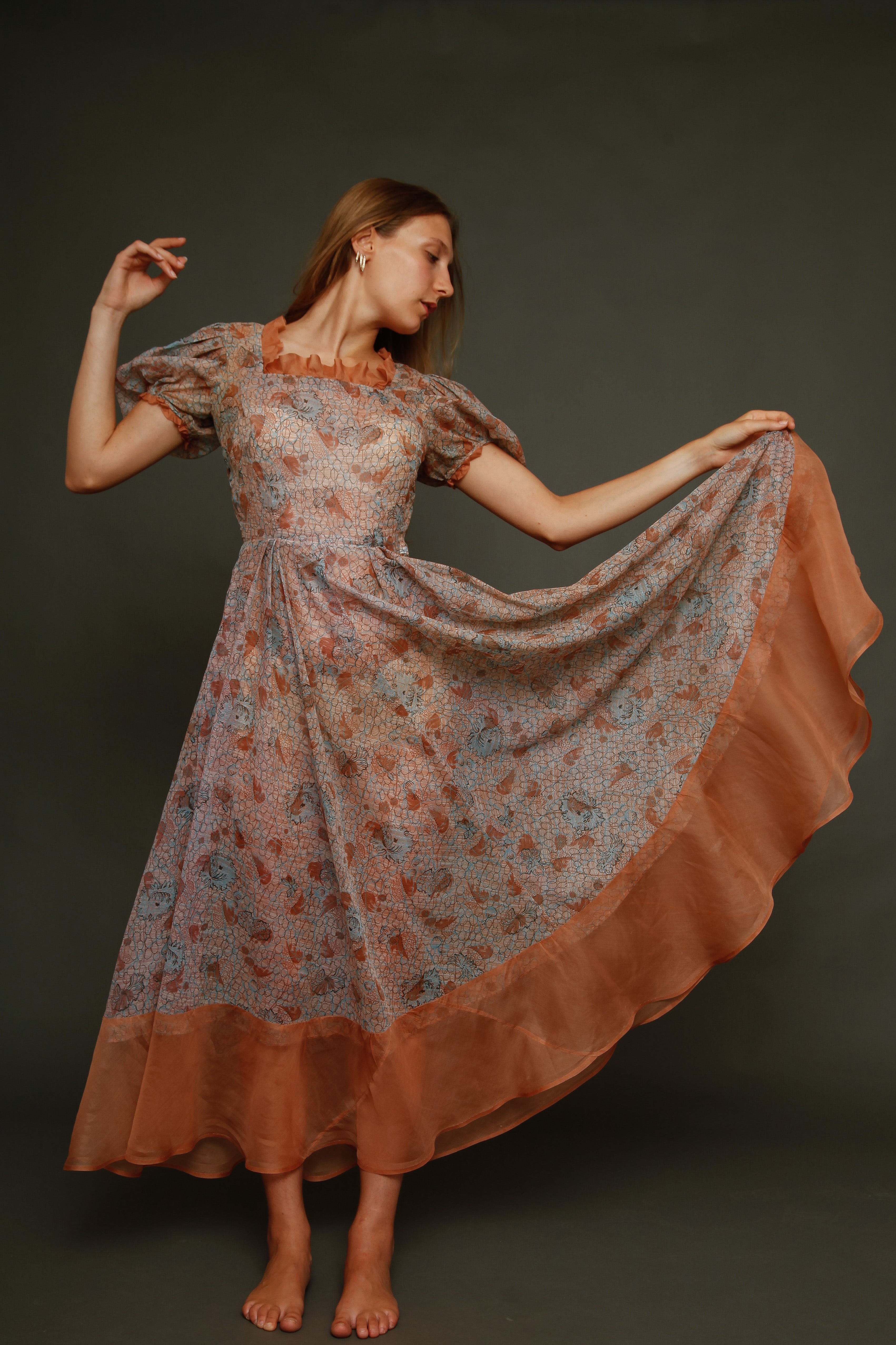 Late 30s Abstract Floral Gown