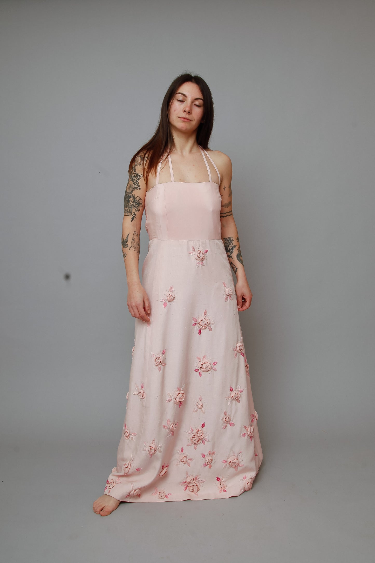 1960 Pink Couture Floral Gown