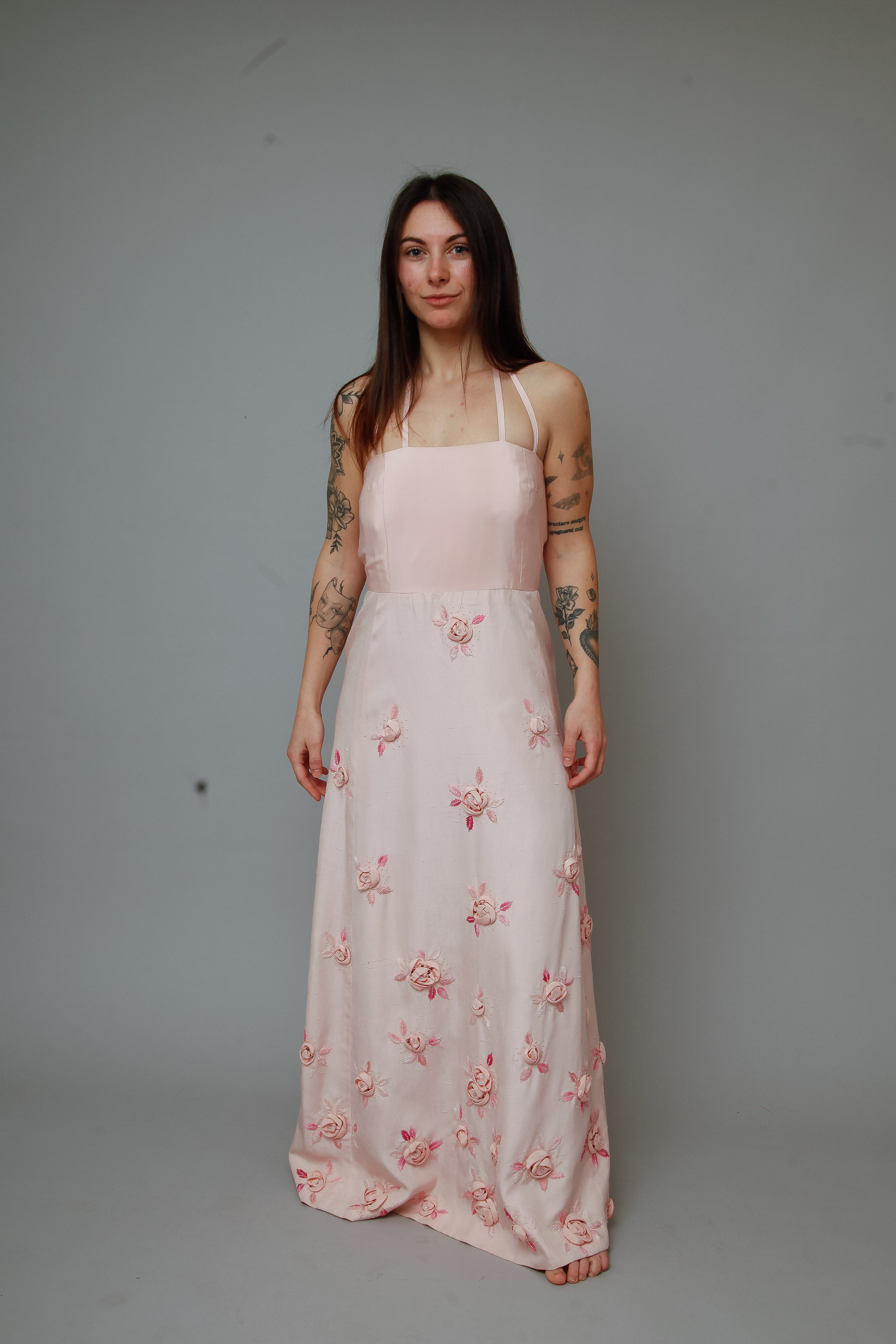 1960 Pink Couture Floral Gown