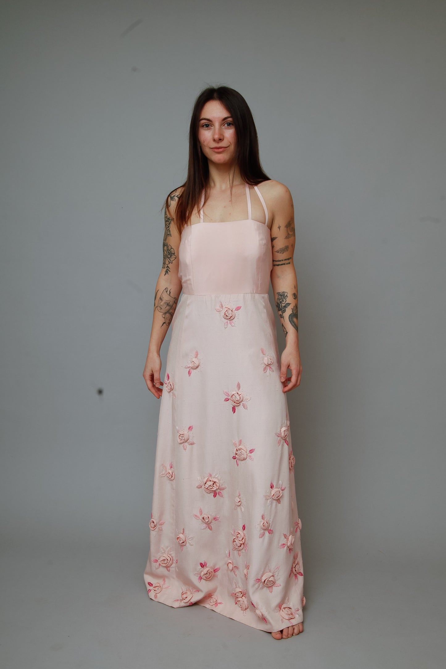 1960 Pink Couture Floral Gown