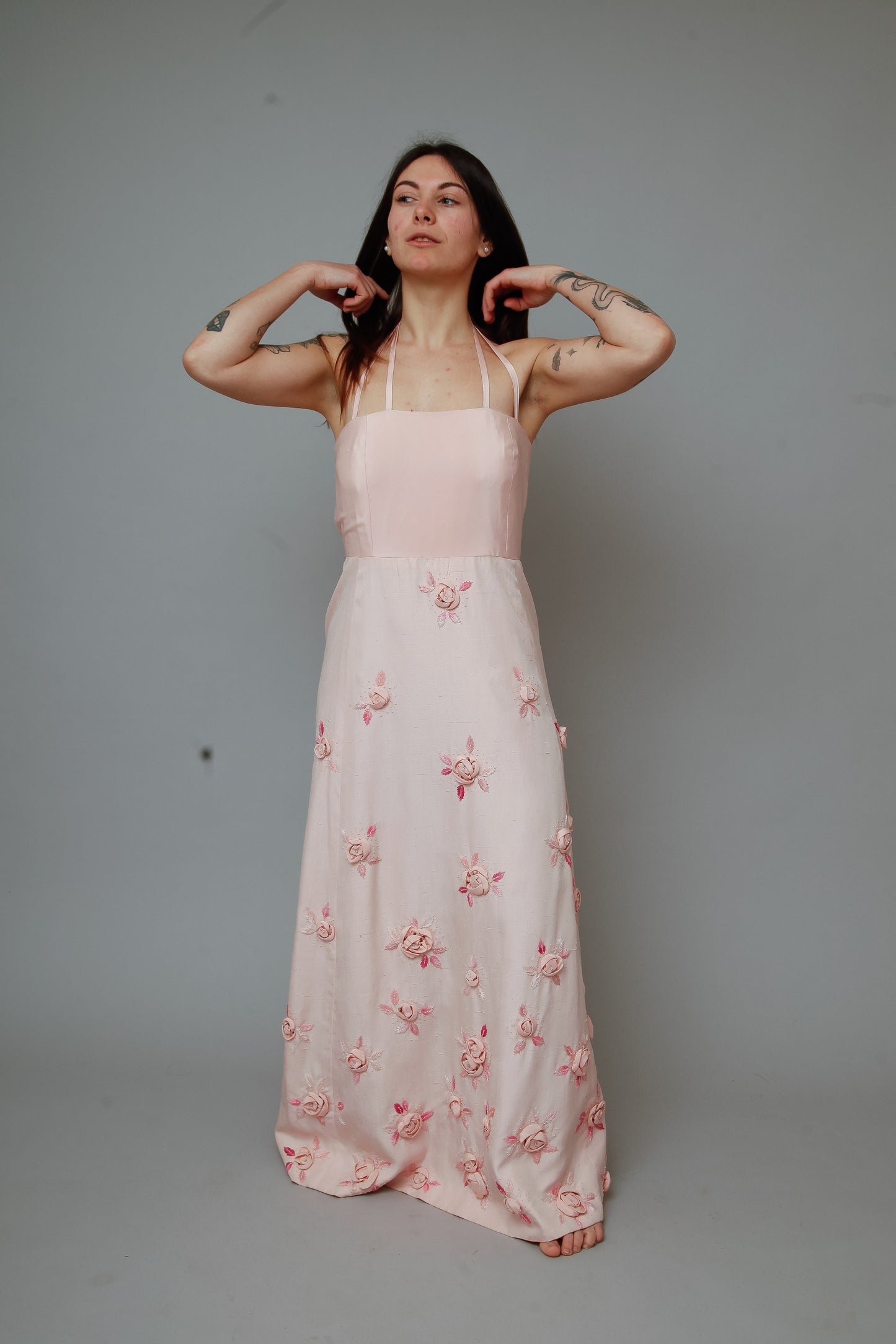 1960 Pink Couture Floral Gown