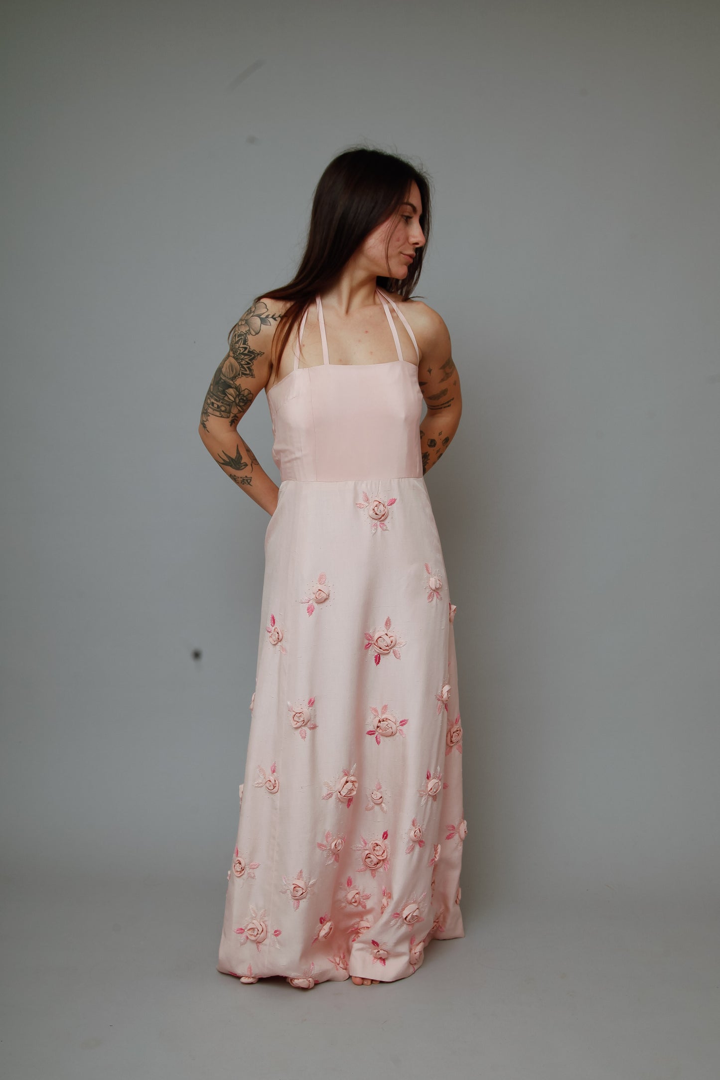 1960 Pink Couture Floral Gown