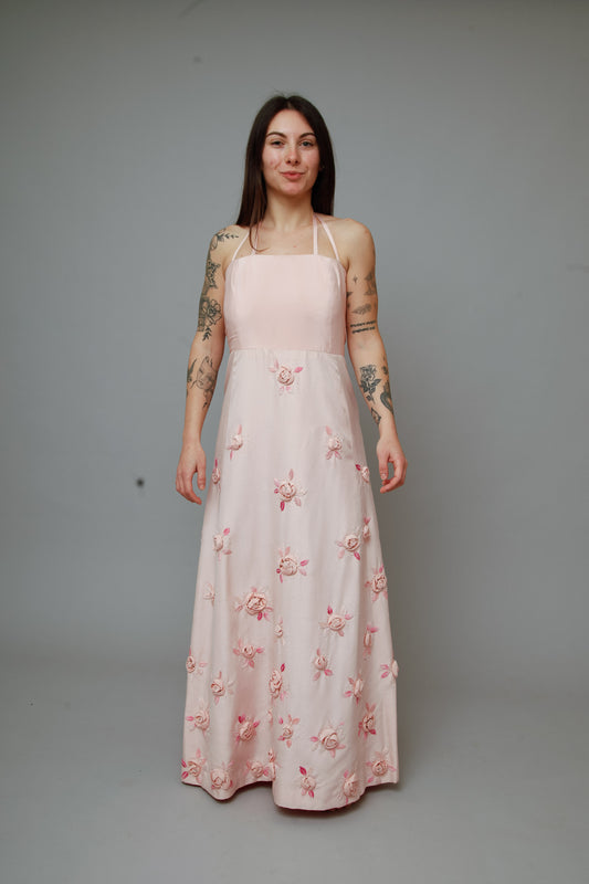 1960 Pink Couture Floral Gown