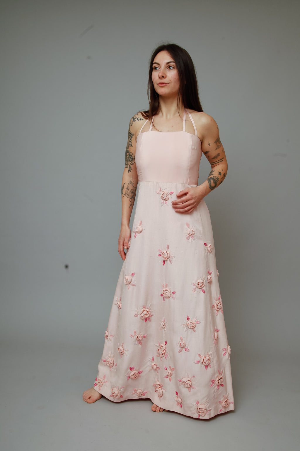 1960 Pink Couture Floral Gown
