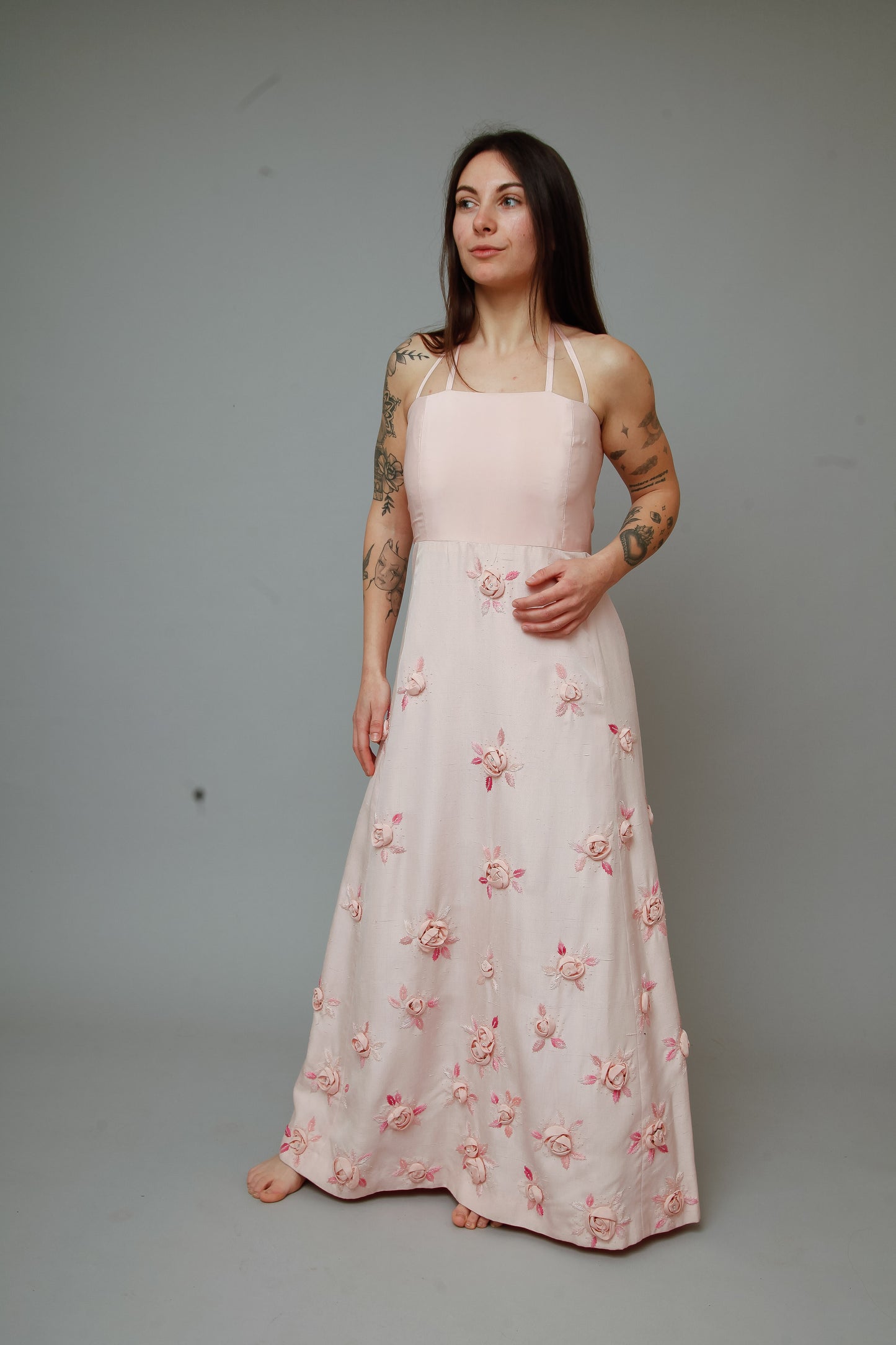 1960 Pink Couture Floral Gown