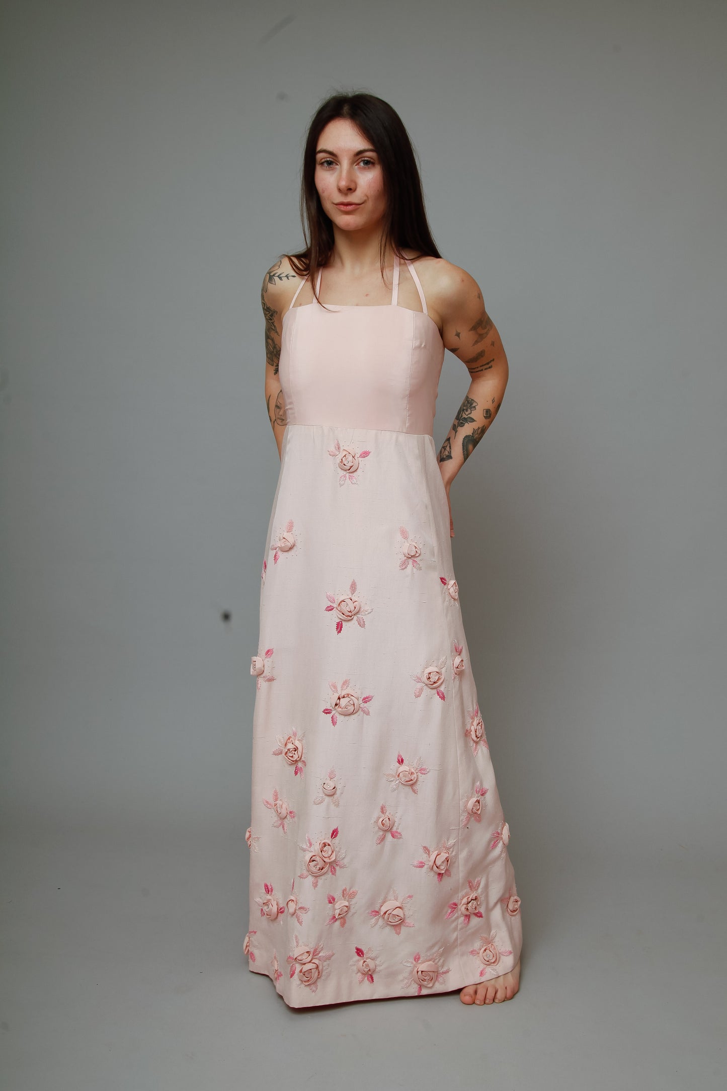 1960 Pink Couture Floral Gown