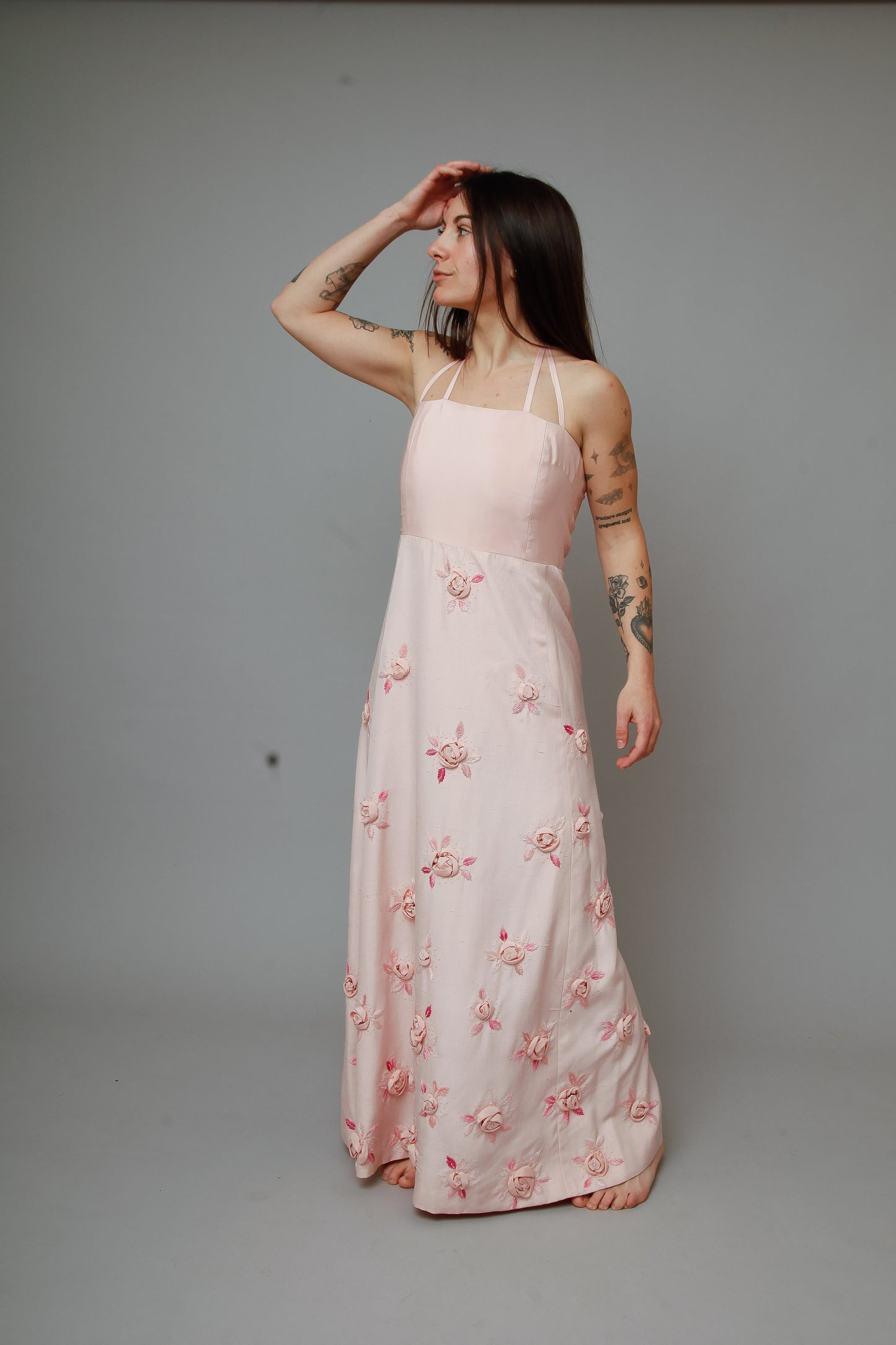 1960 Pink Couture Floral Gown
