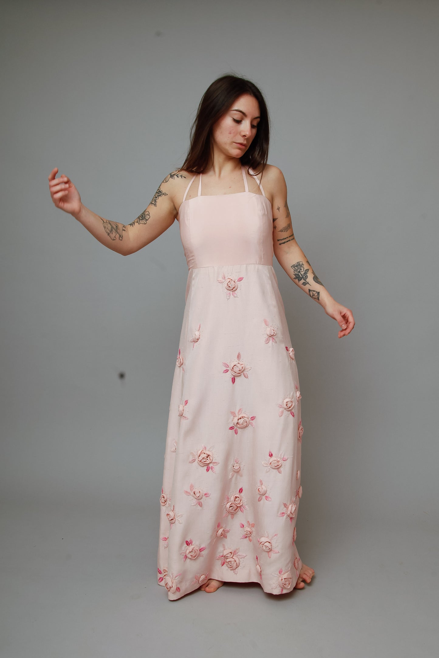 1960 Pink Couture Floral Gown