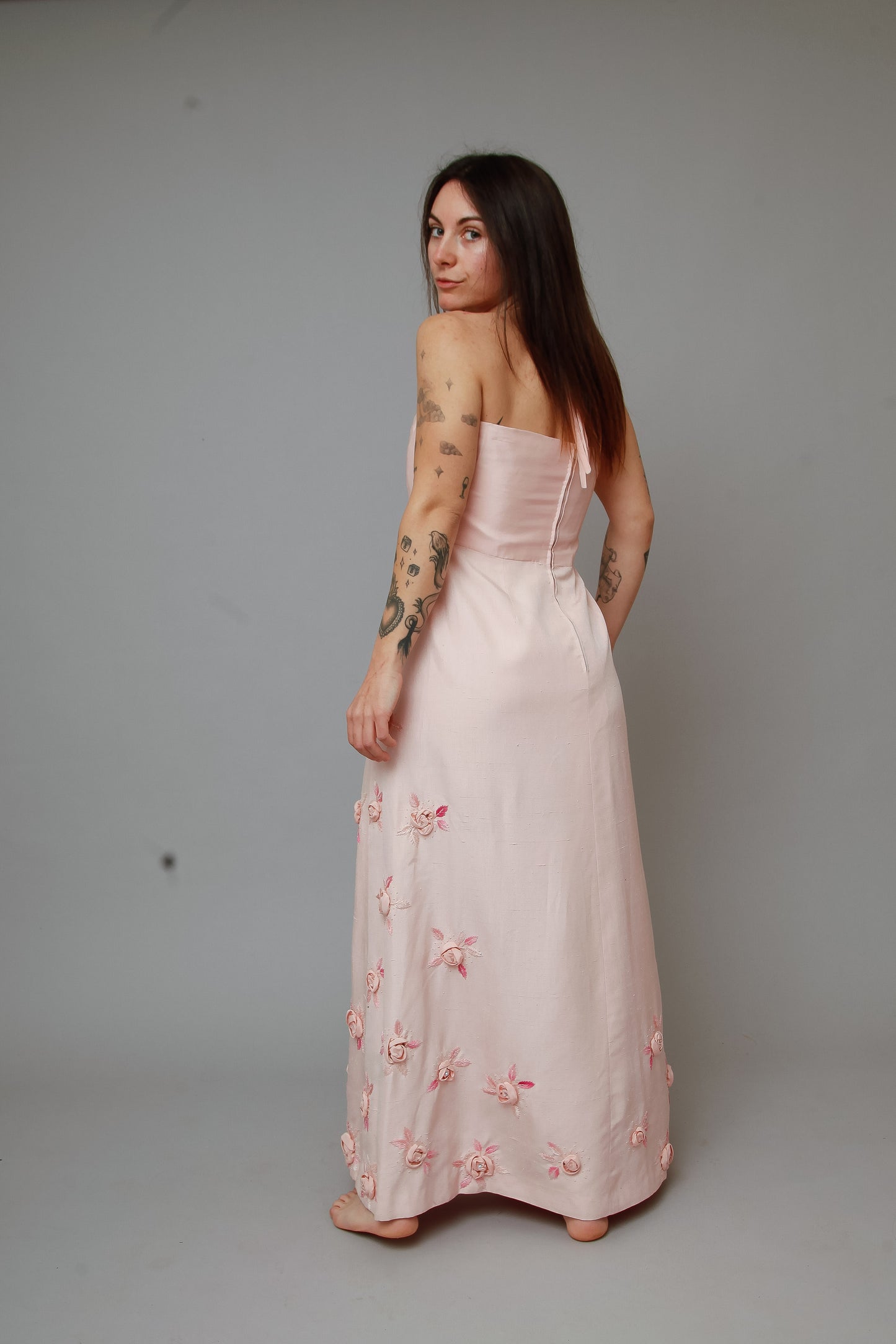 1960 Pink Couture Floral Gown