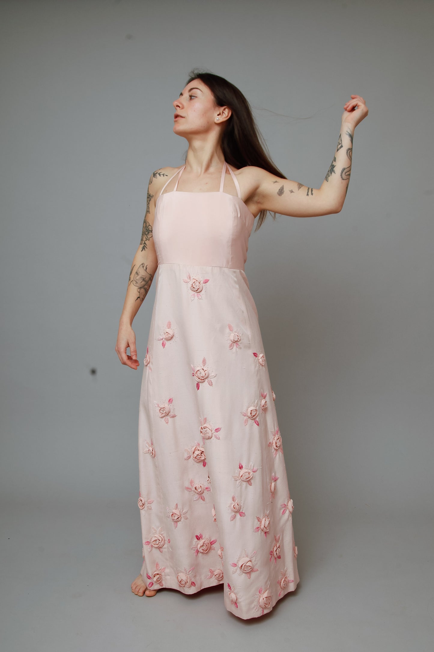 1960 Pink Couture Floral Gown