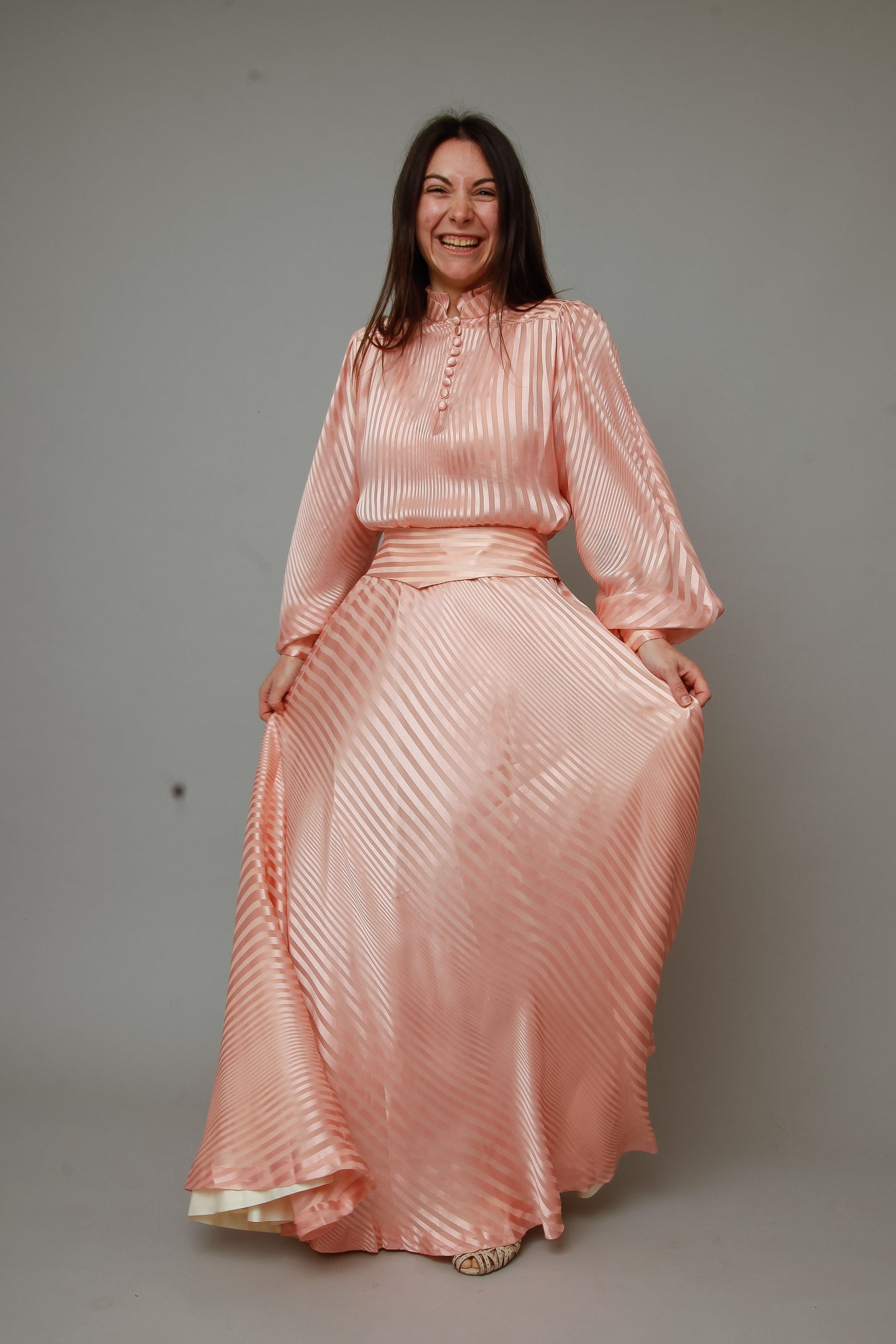 1970 Pink Striped Silk Ensemble