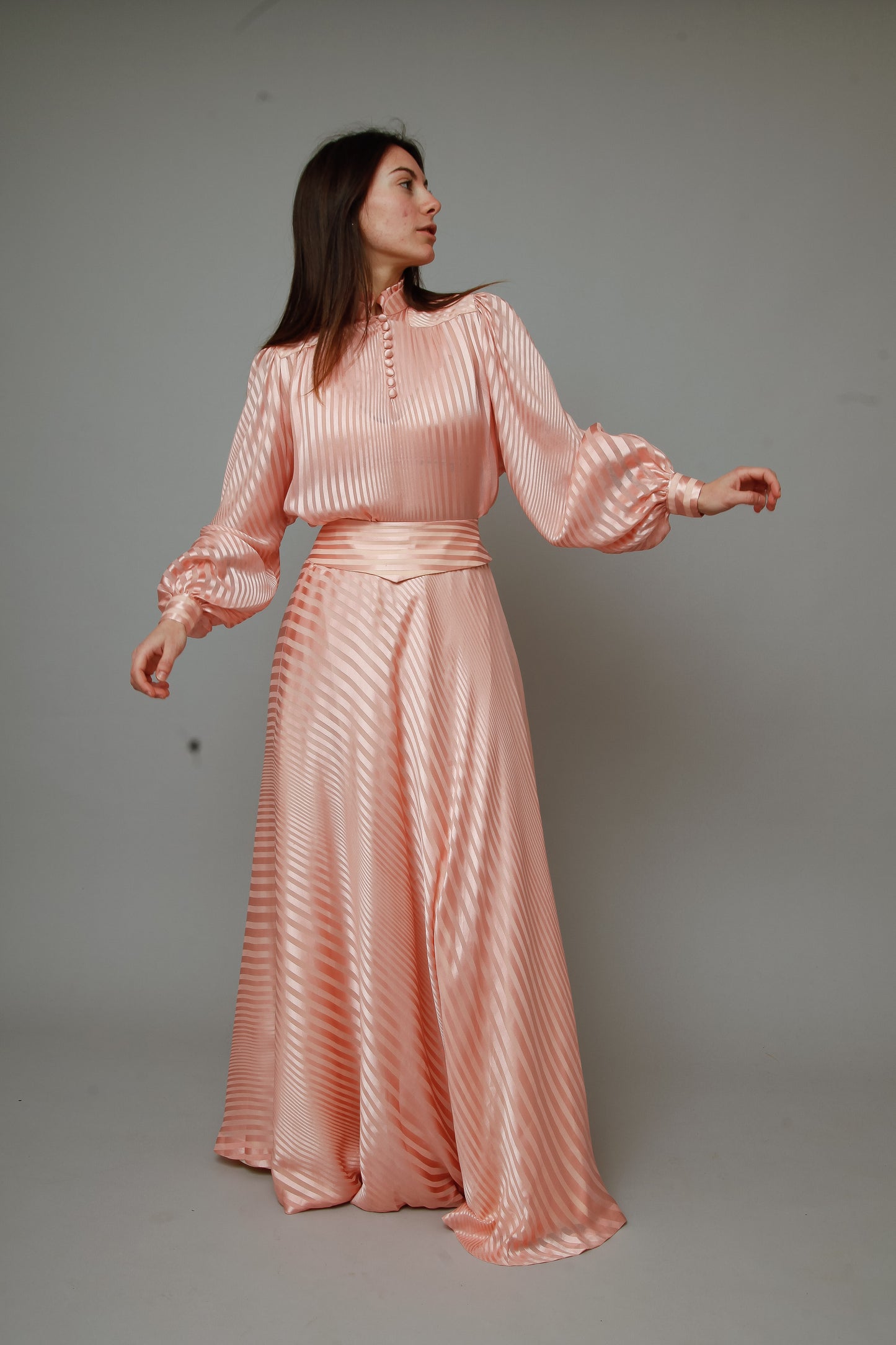 1970 Pink Striped Silk Ensemble