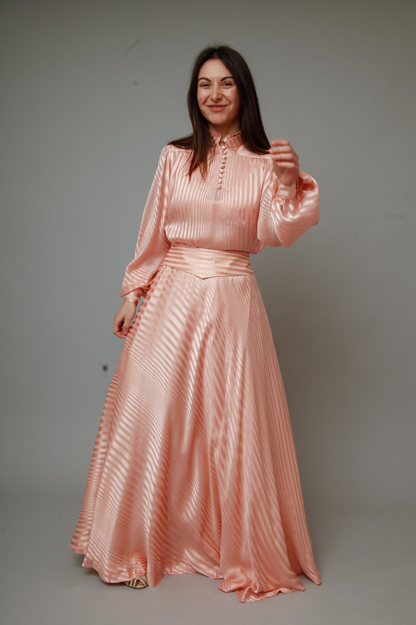 1970 Pink Striped Silk Ensemble