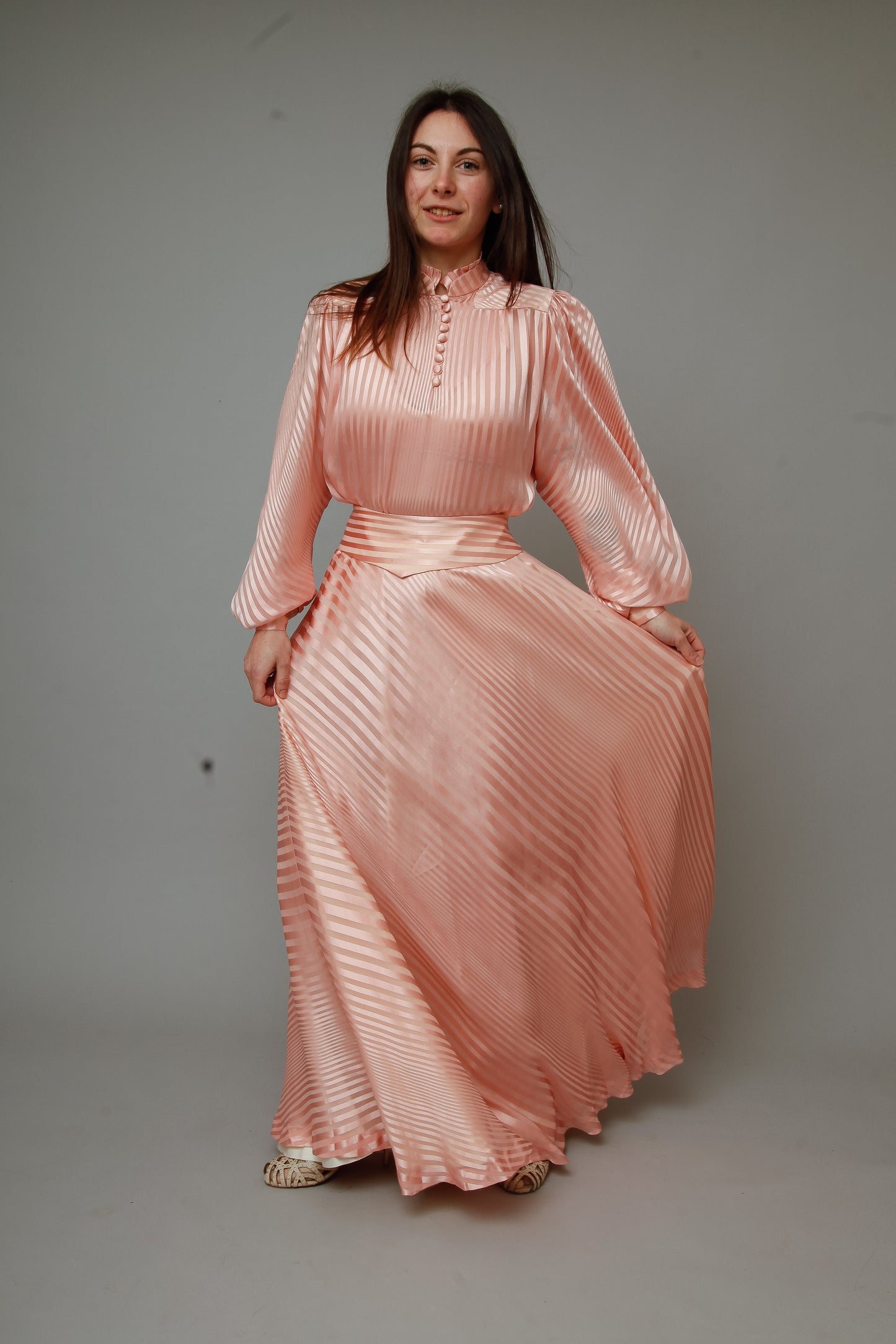 1970 Pink Striped Silk Ensemble