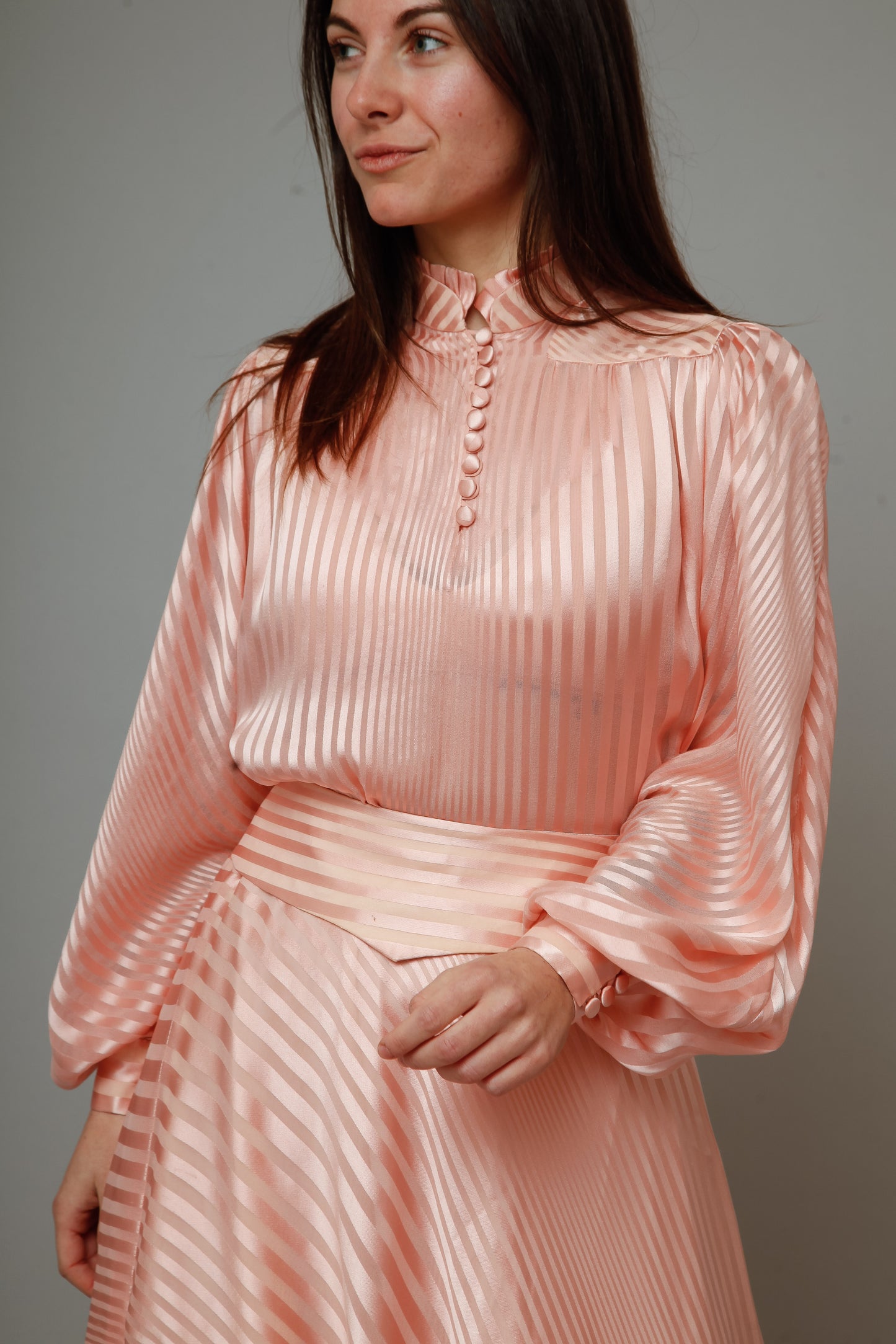 1970 Pink Striped Silk Ensemble
