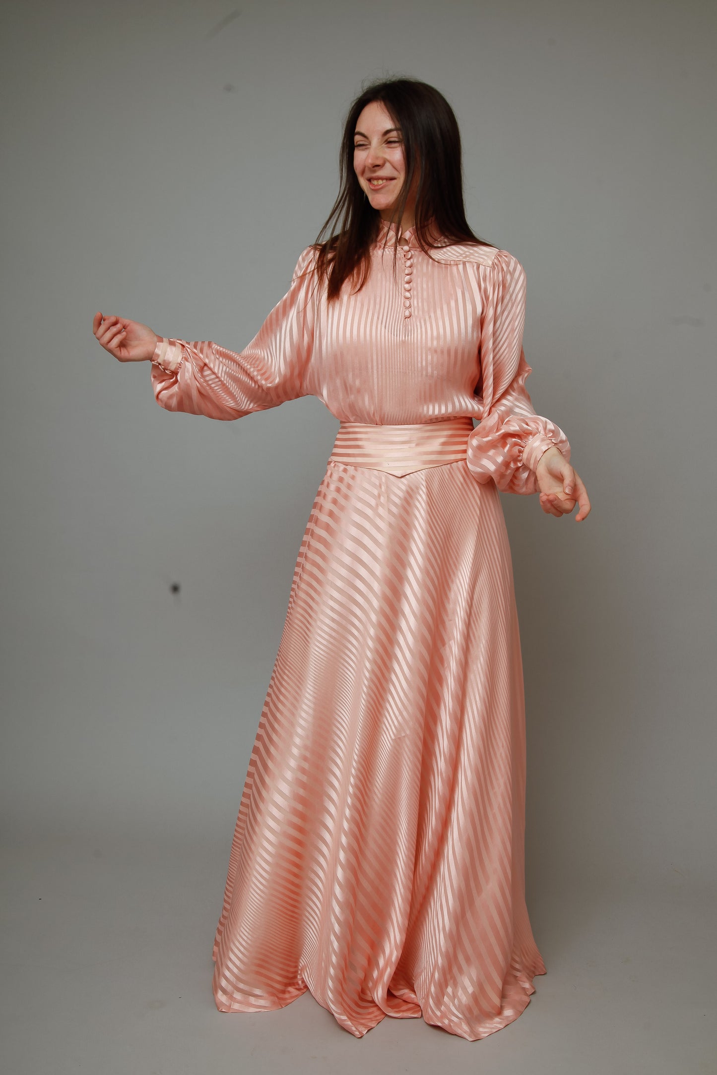 1970 Pink Striped Silk Ensemble